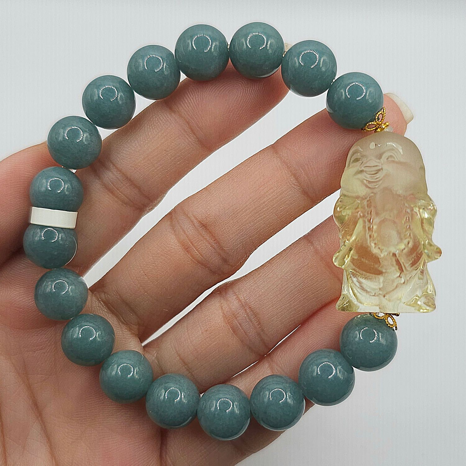 Natural Blue Water Jade x Citrine Buddha - 18K
