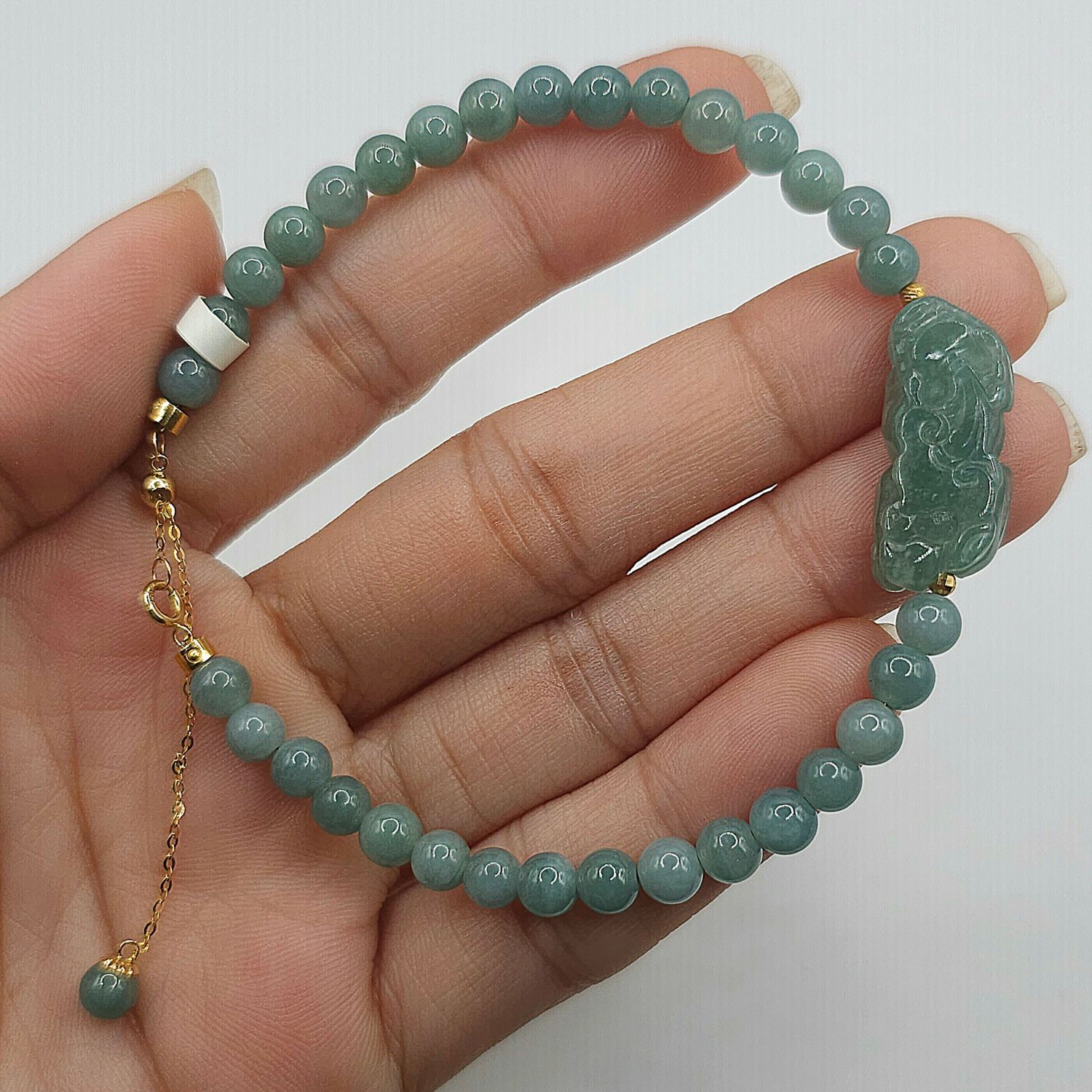 Natural Blue Water Jade with Pixiu 18K
