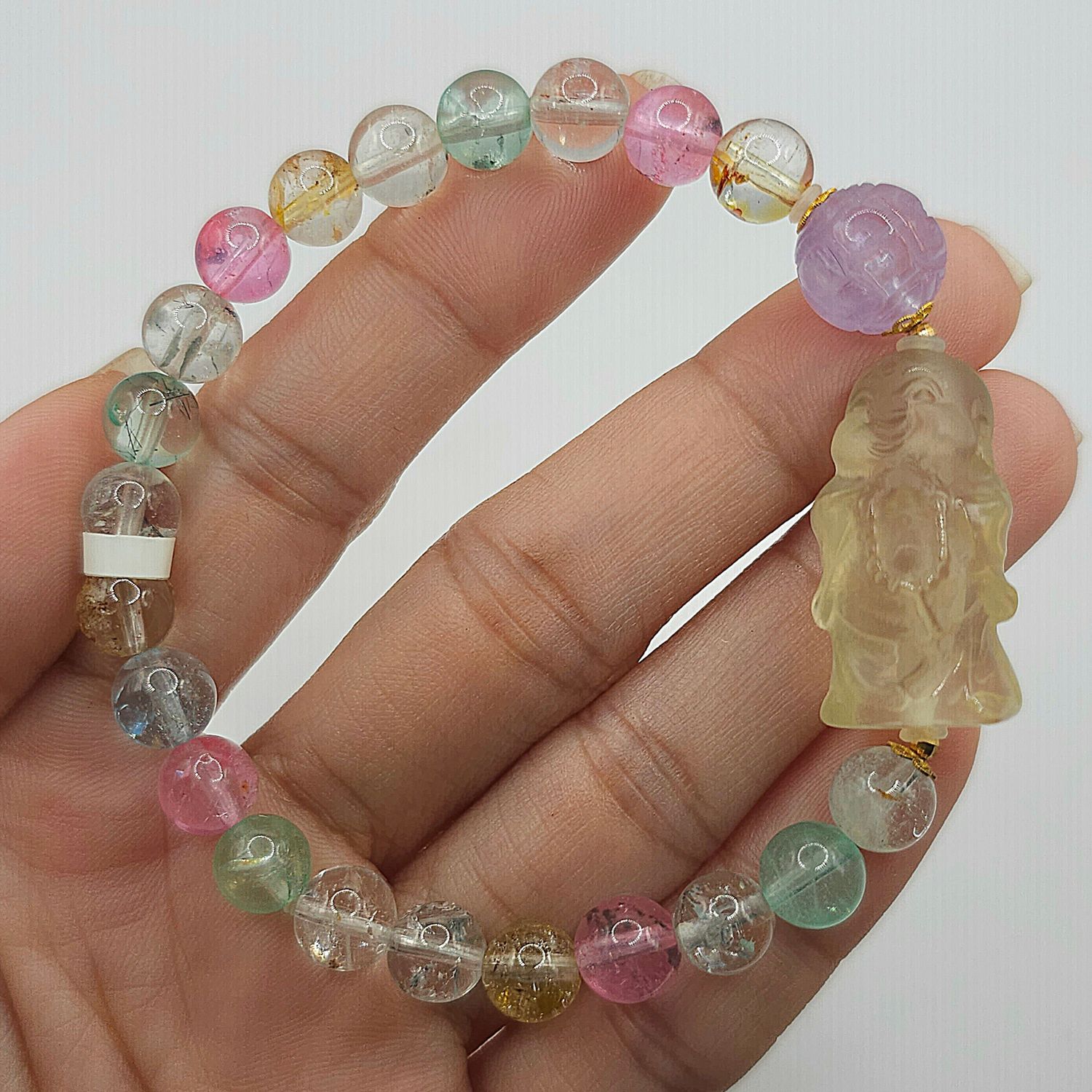 Natural Colorful Topaz x Citrine Buddha x Amethyst Lucky Turn 18K