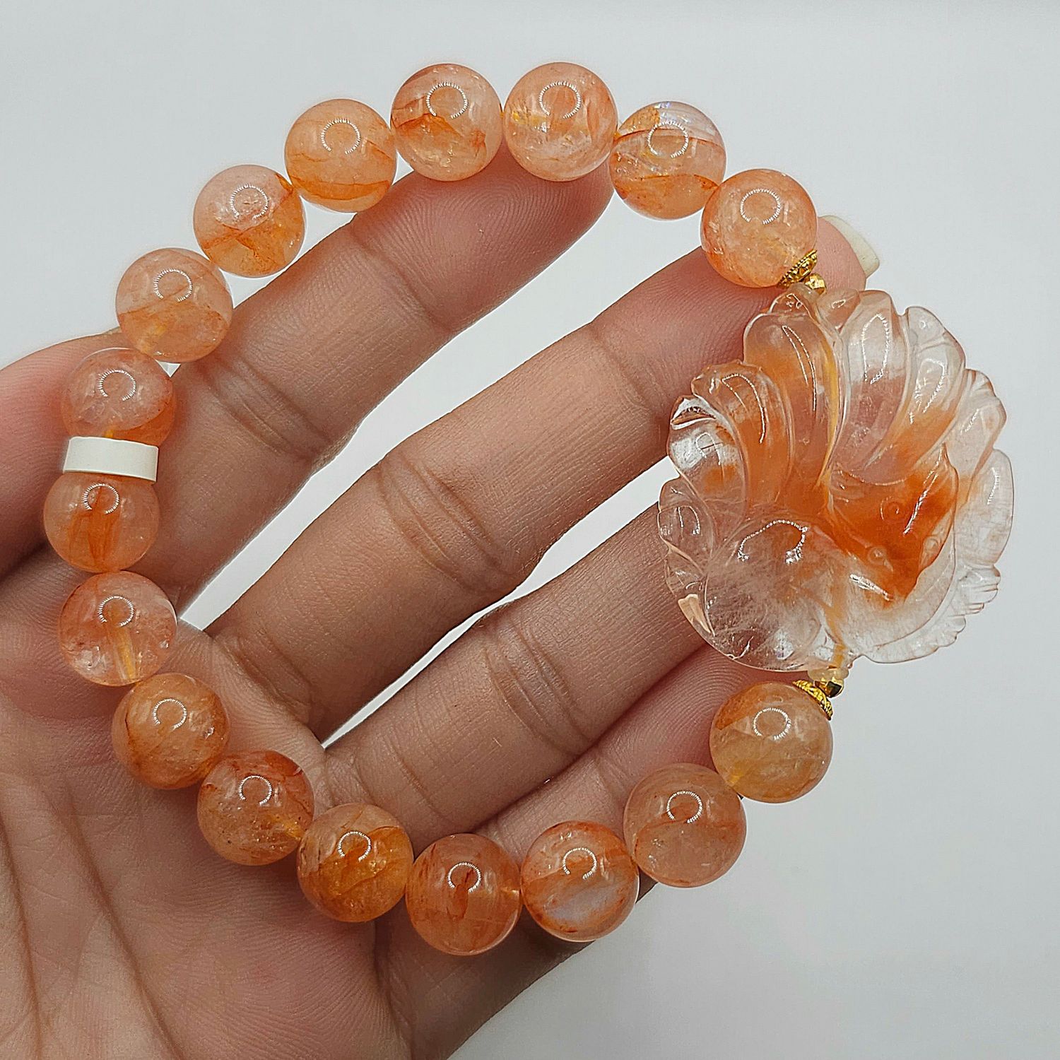 Natural Fire Quartz with 9 Tail Fox - 18K