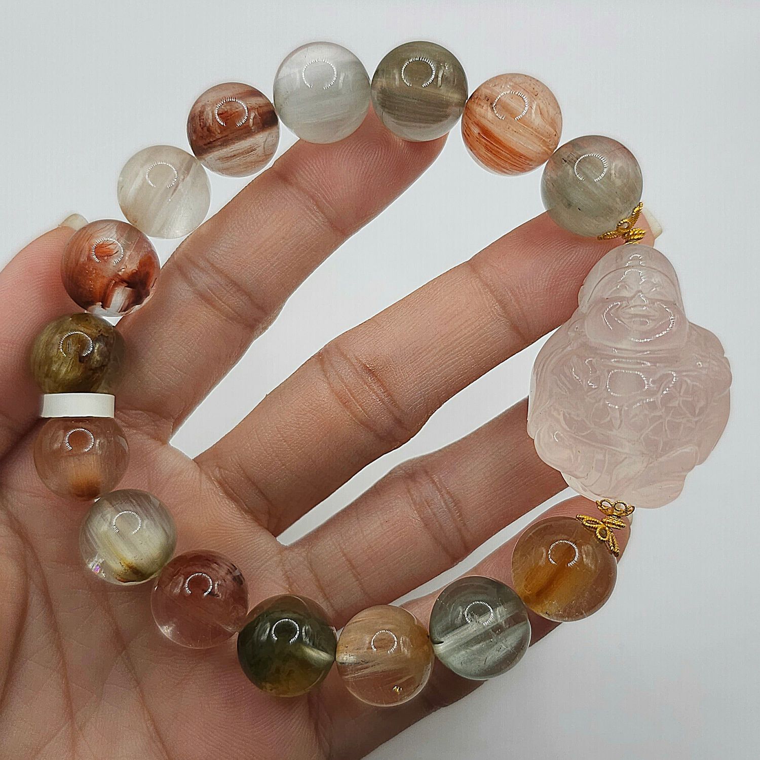 Natural Hair Rabbit x Rose Quartz God Of Wealth 18K
