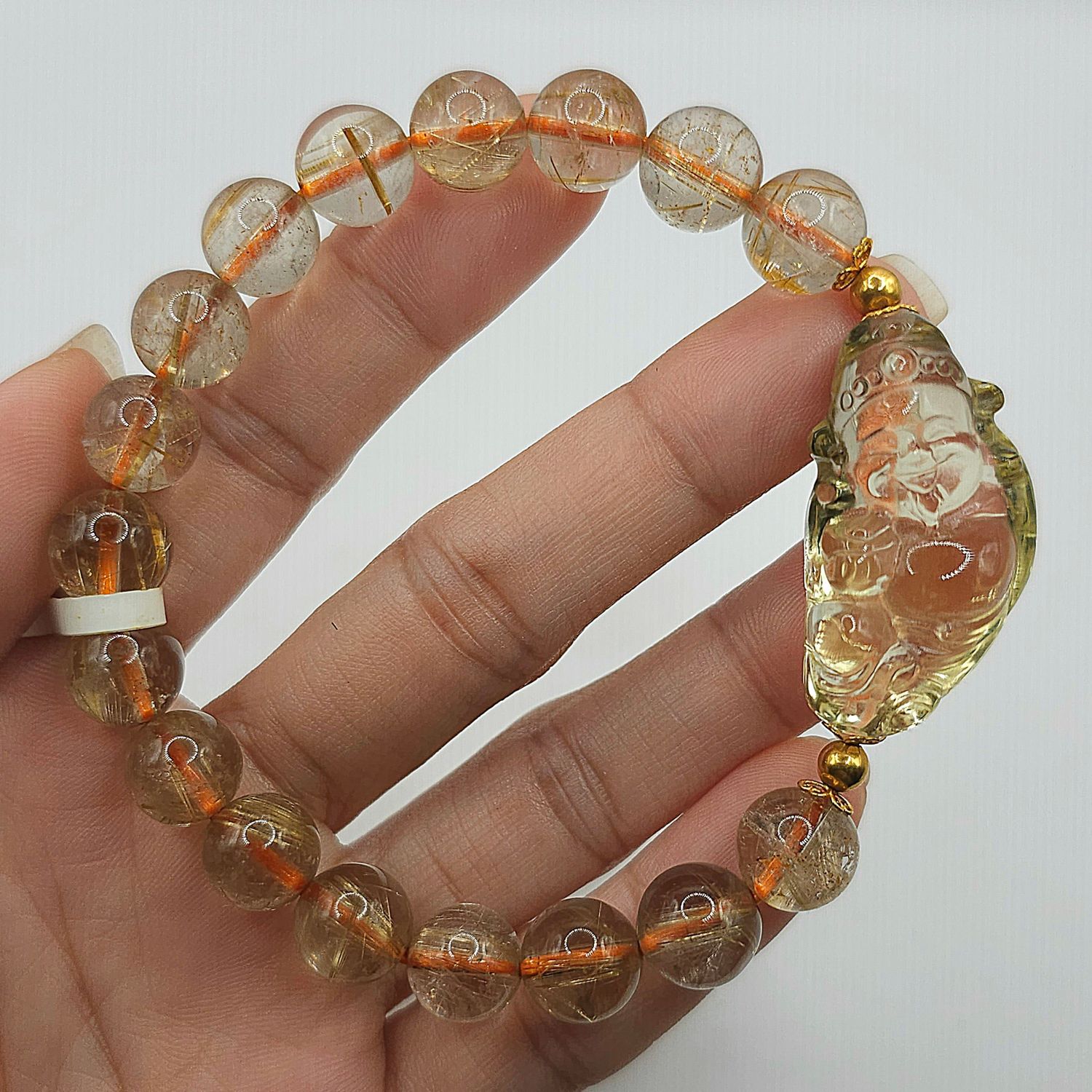 Natural Golden Ruti x Citrine God of Wealth 18K