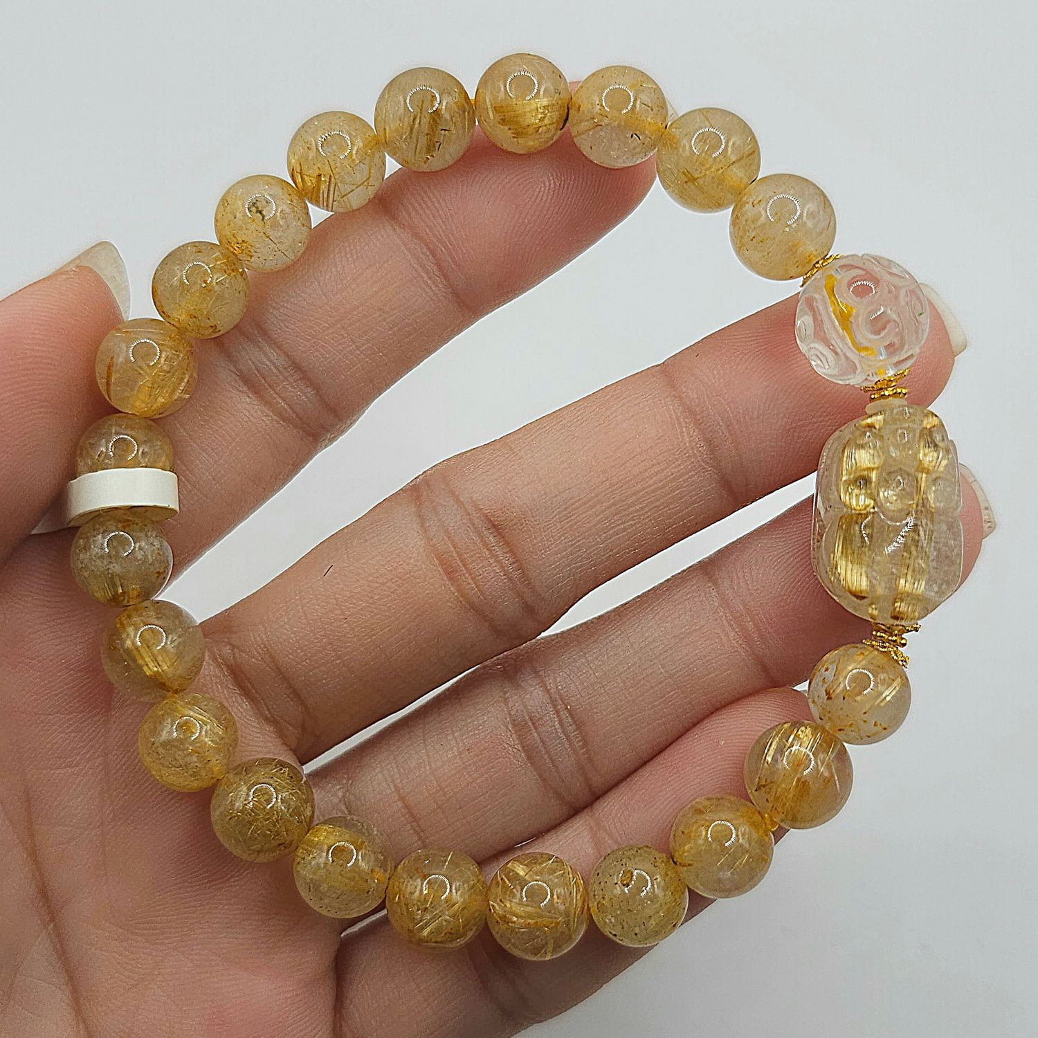 Natural Golden Ruti with Pixiu &amp; Clear Quartz Lucky Turn 18K