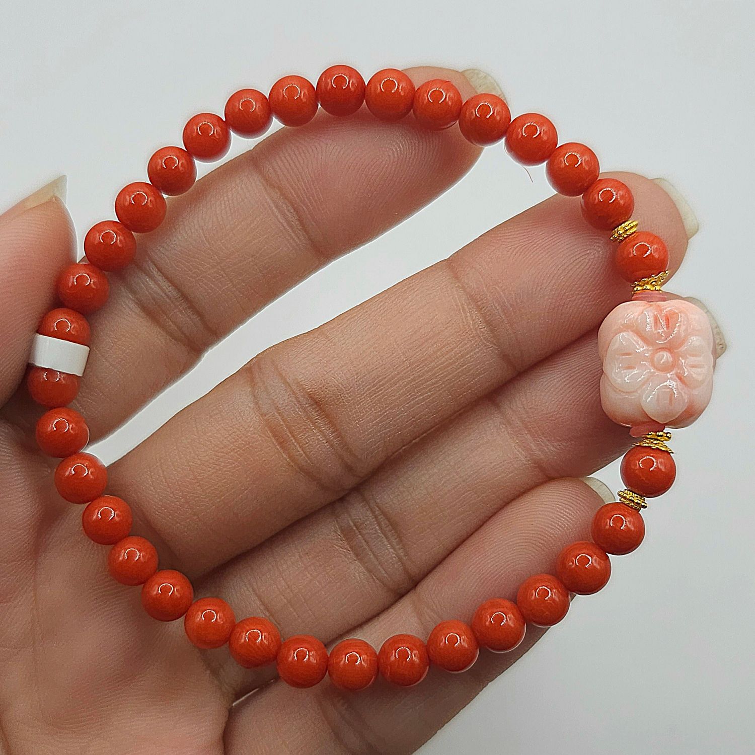 Natural Red Coral with Flower - 18k
