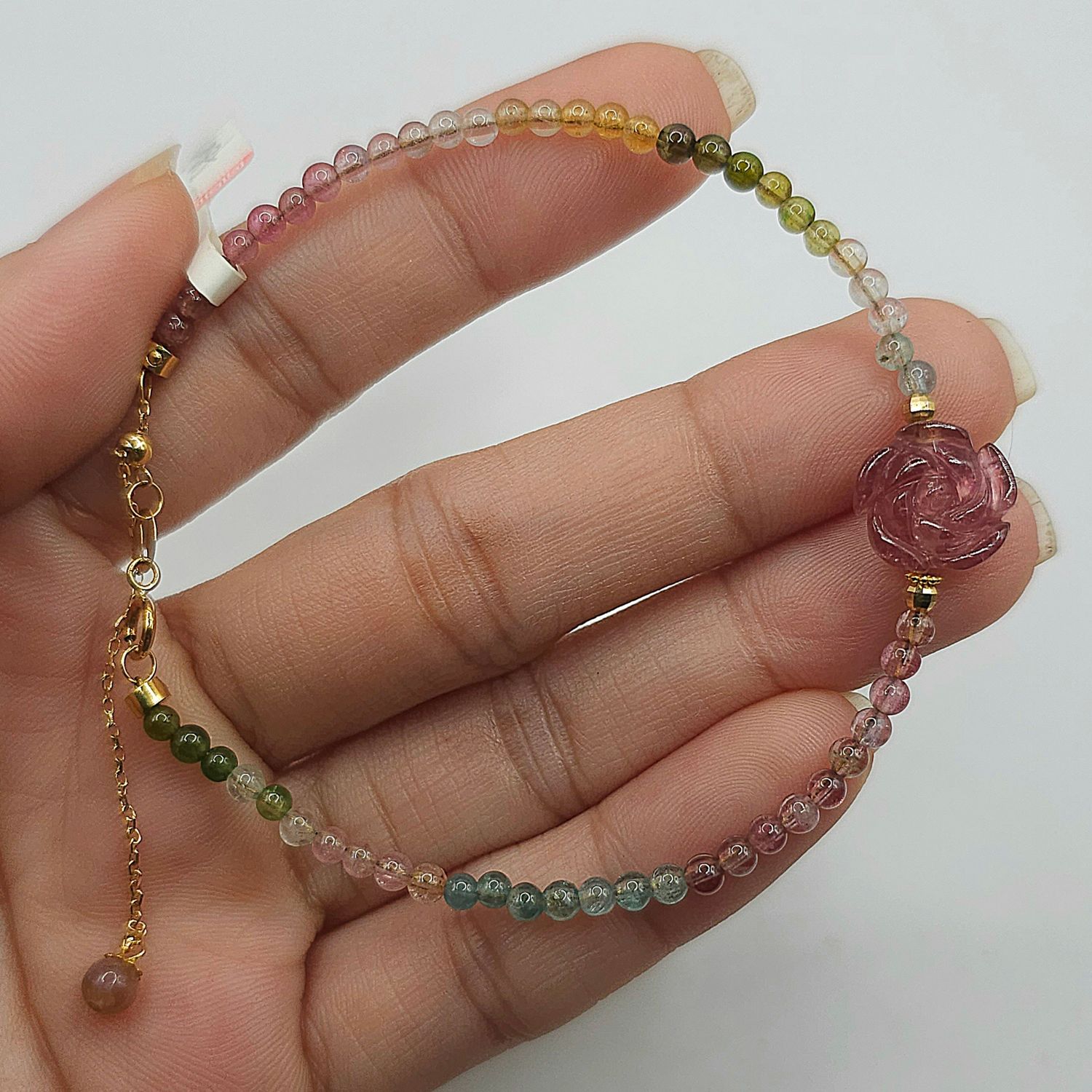 Natural Tourmaline with Rose - 18K