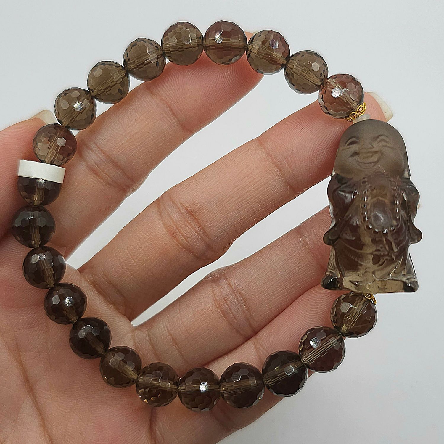 Natural Smoky Quartz with Buddha - 18K