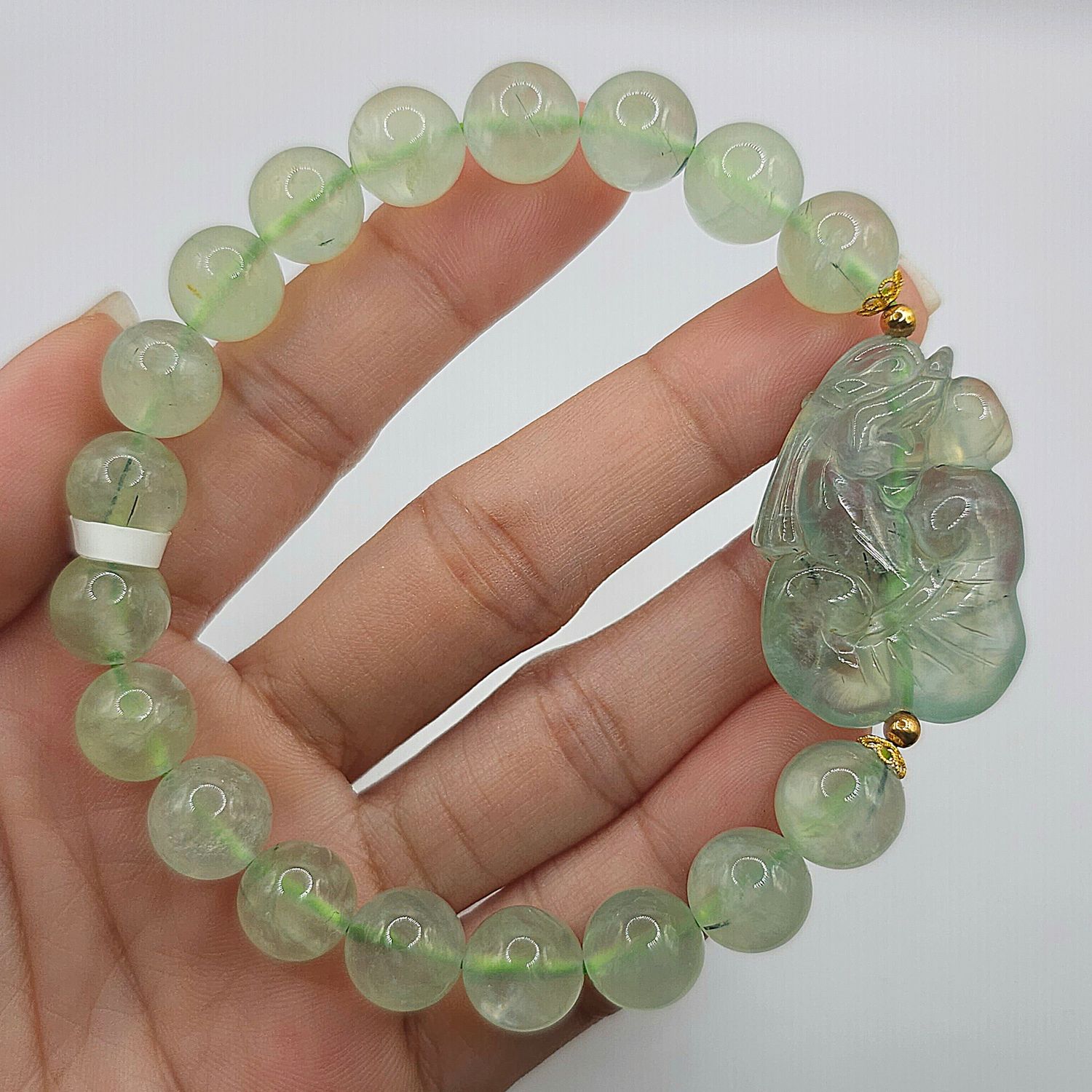 Natural Prehnite with Rabbit &amp; Ruyi - 18K