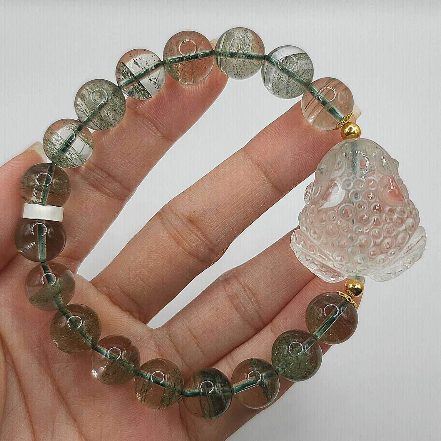 Natural Emerald Phantom x Clear Quartz Toad 18K
