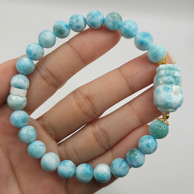 Natural Larimar with Pixiu - 18K