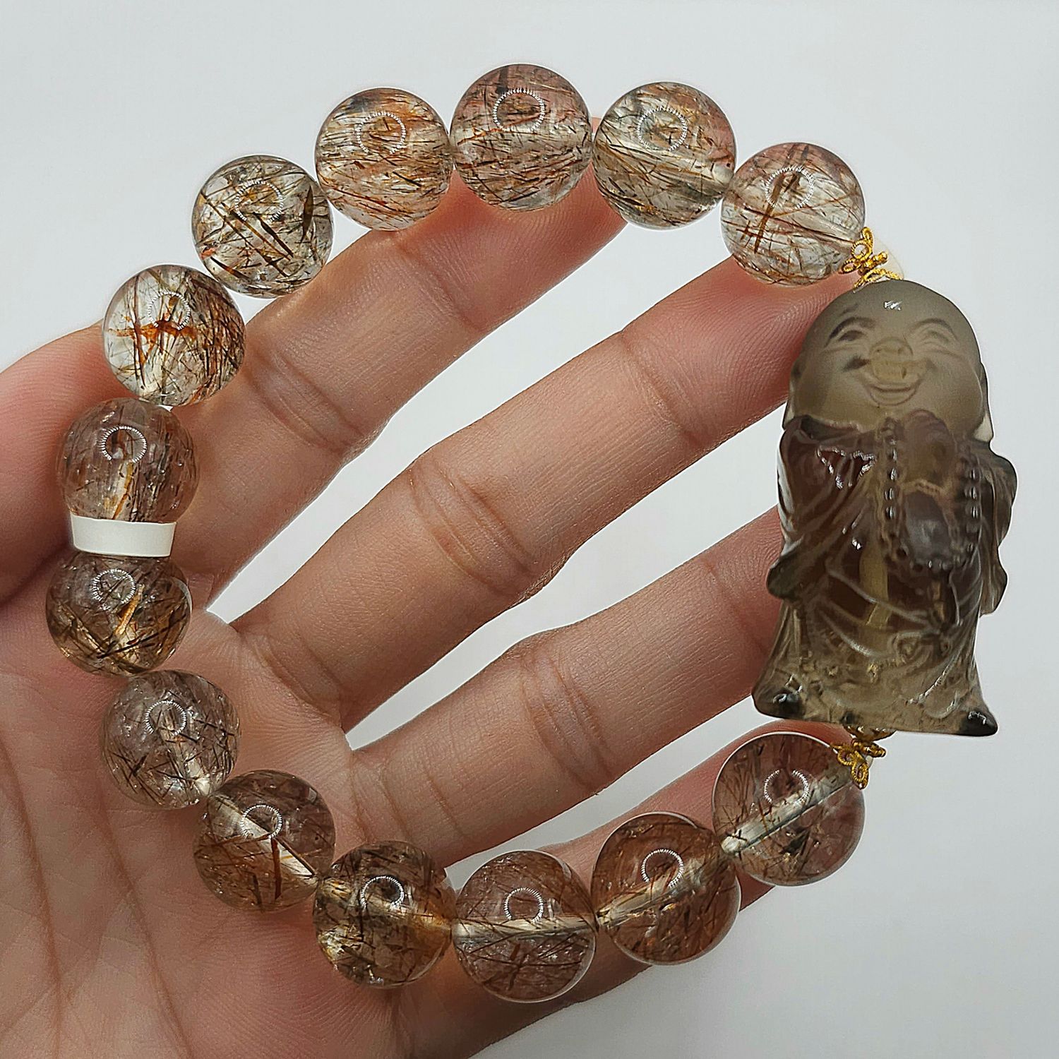 Natural Super 7 x Smoky Quartz Buddha 18K
