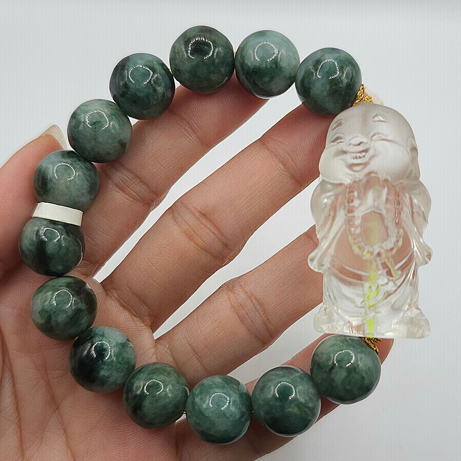 Natural Emerald Jade x Clear Quartz Buddha - 18K