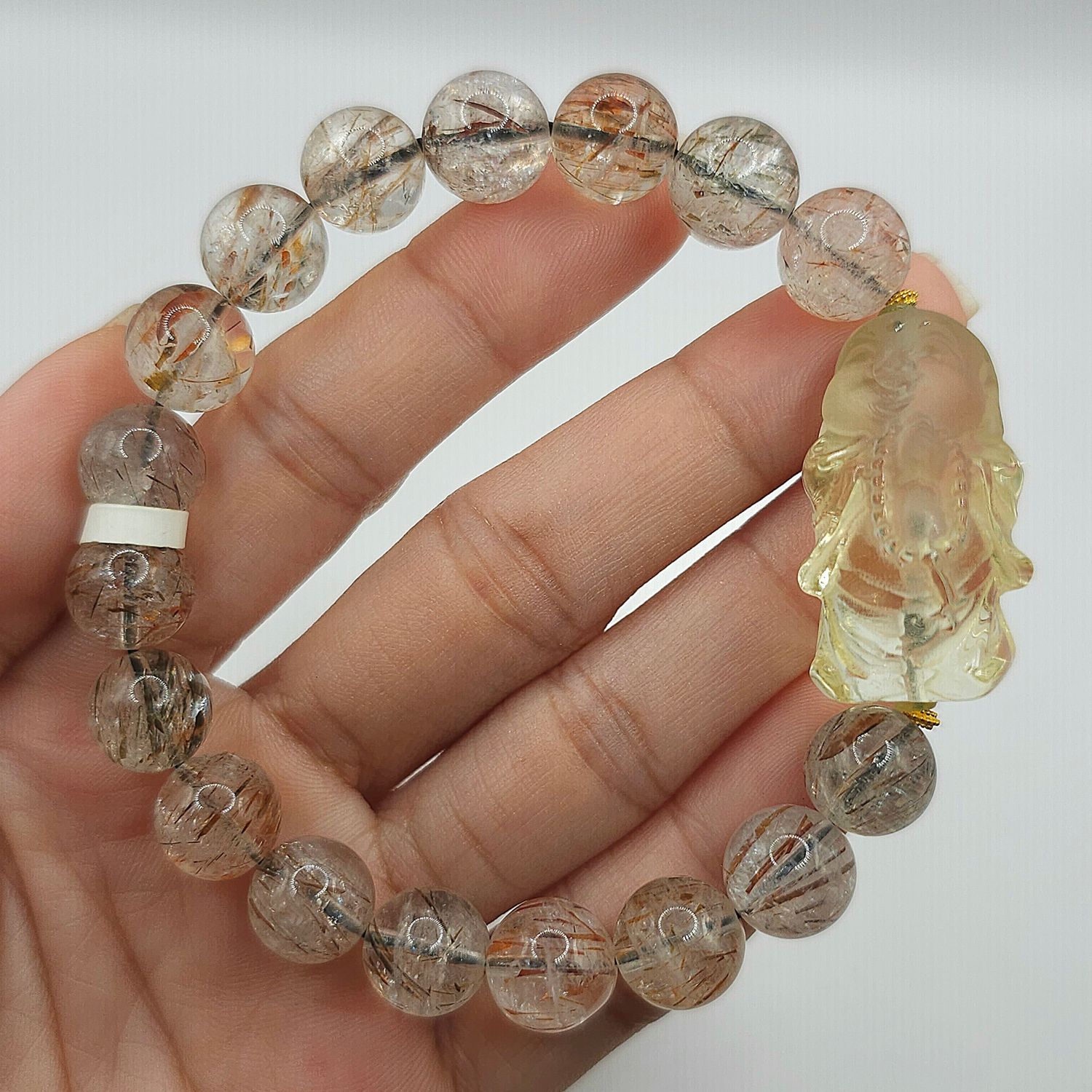 Natural Black Golden Ruti x Citrine Buddha - 18K