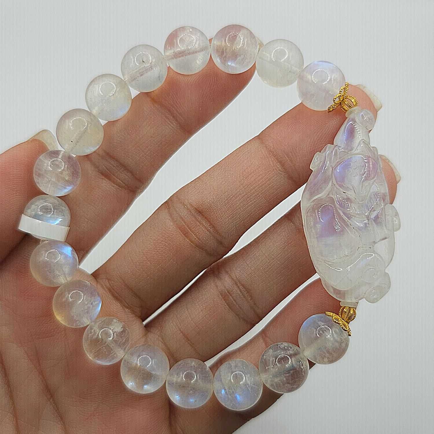 Natural Blue Moonstone with 9 Tail Fox - 18K