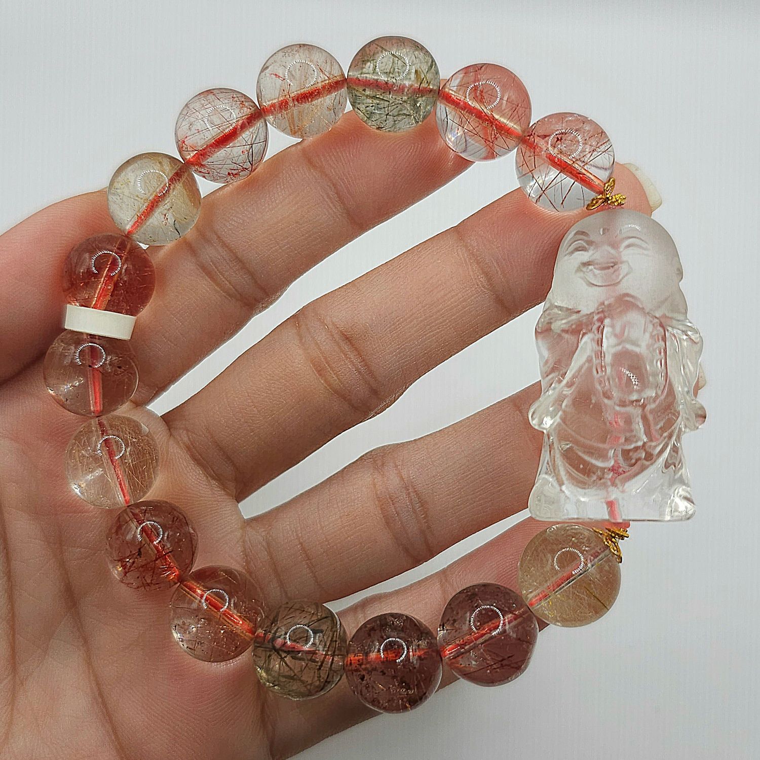 Natural Colorful Ruti x Clear Quartz Buddha - 18K