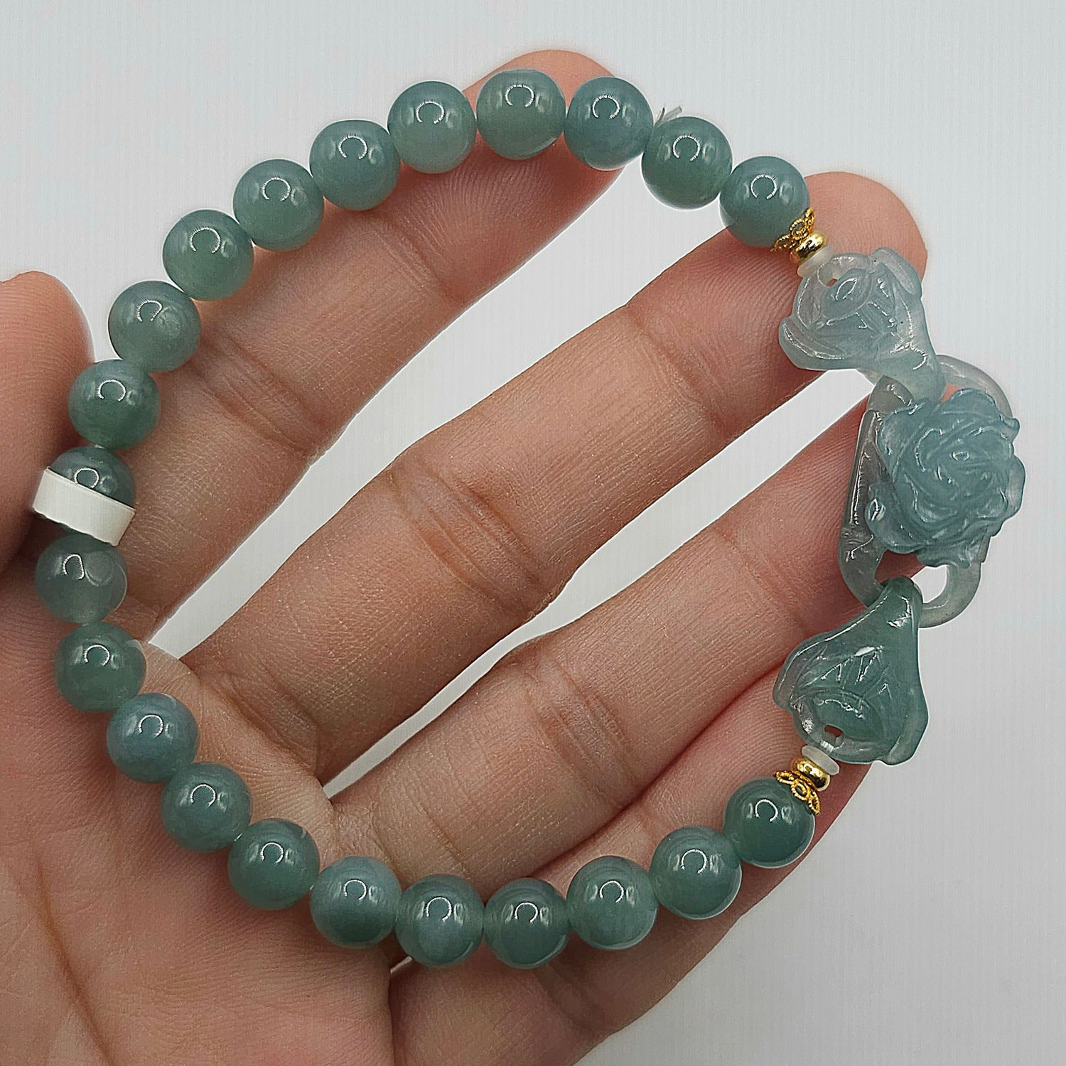 Natural Icy Blue Water Jade with Rose - 18K