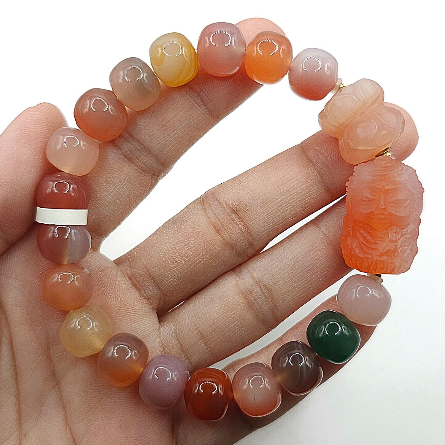 Natural Yan Yuan Agate with Guanyin &amp; Lotus - 18K