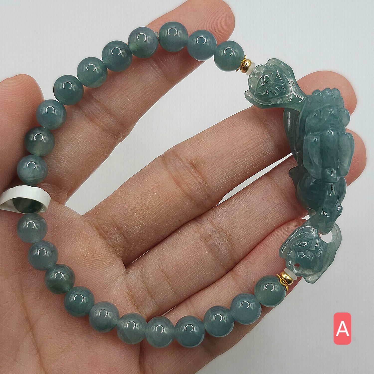 Natural Icy Blue Water Jade with Pixiu - 18K