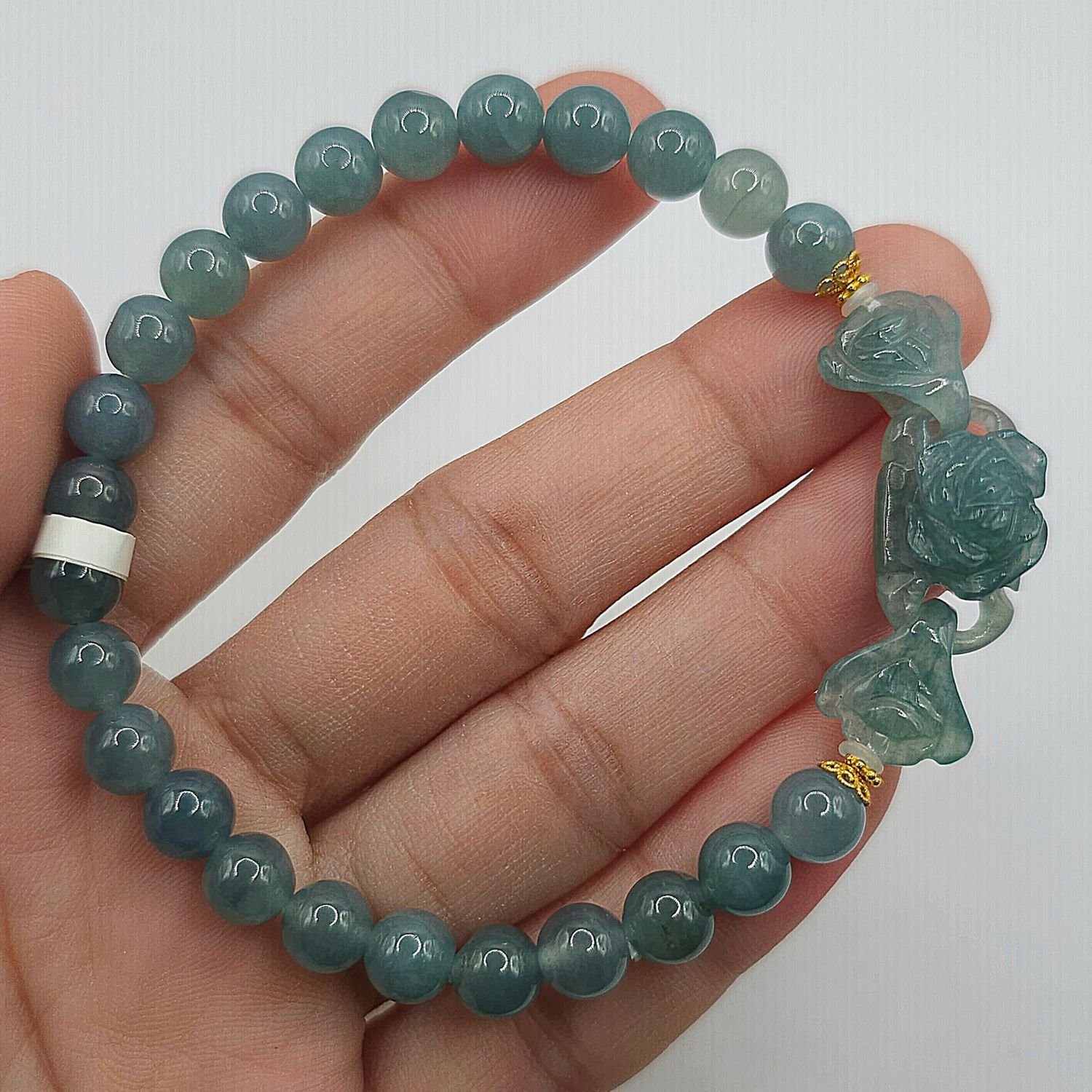 Natural Icy Blue Water Jade with Rose - 18K