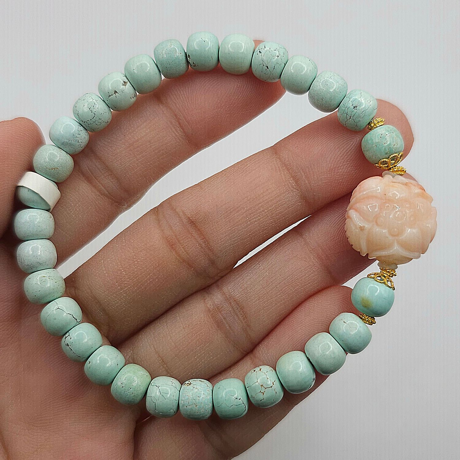 Natural Turquoise x Coral Flower - 18k