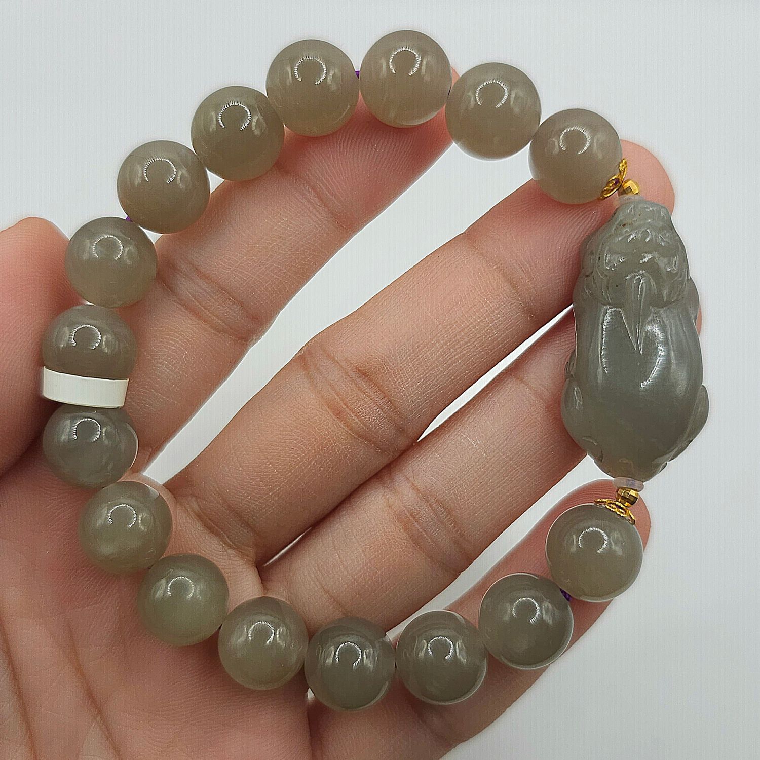 Natural Purple Jade with Pixiu - 18K