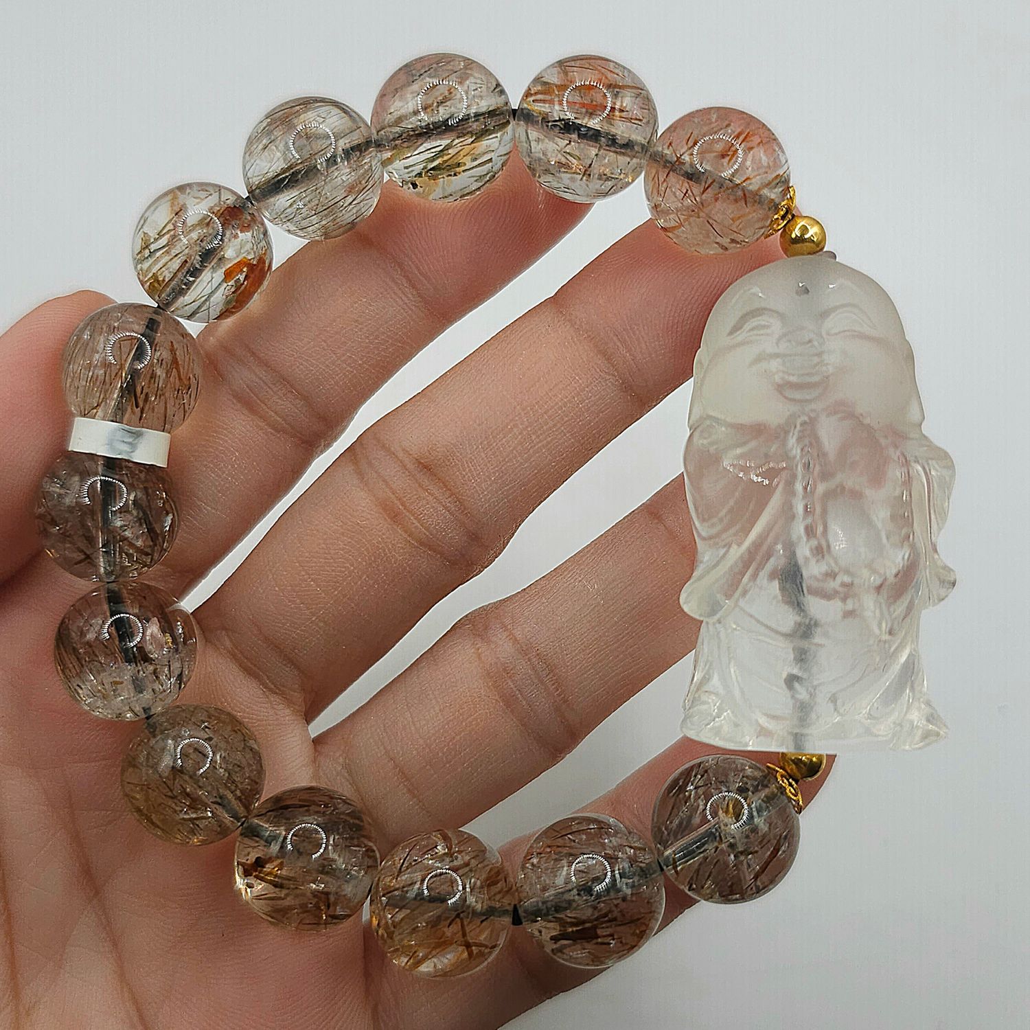 Natural Super 7 x Clear Quartz Buddha 18K