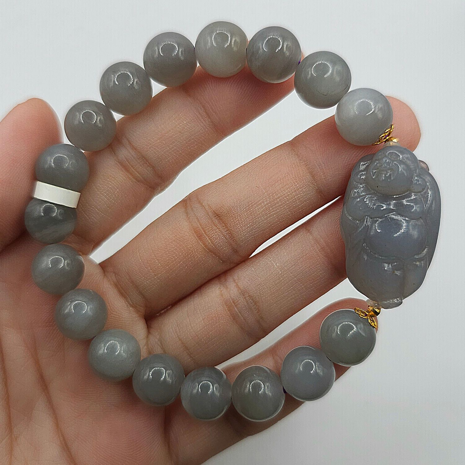 Natural Purple Jade with Buddha - 18K