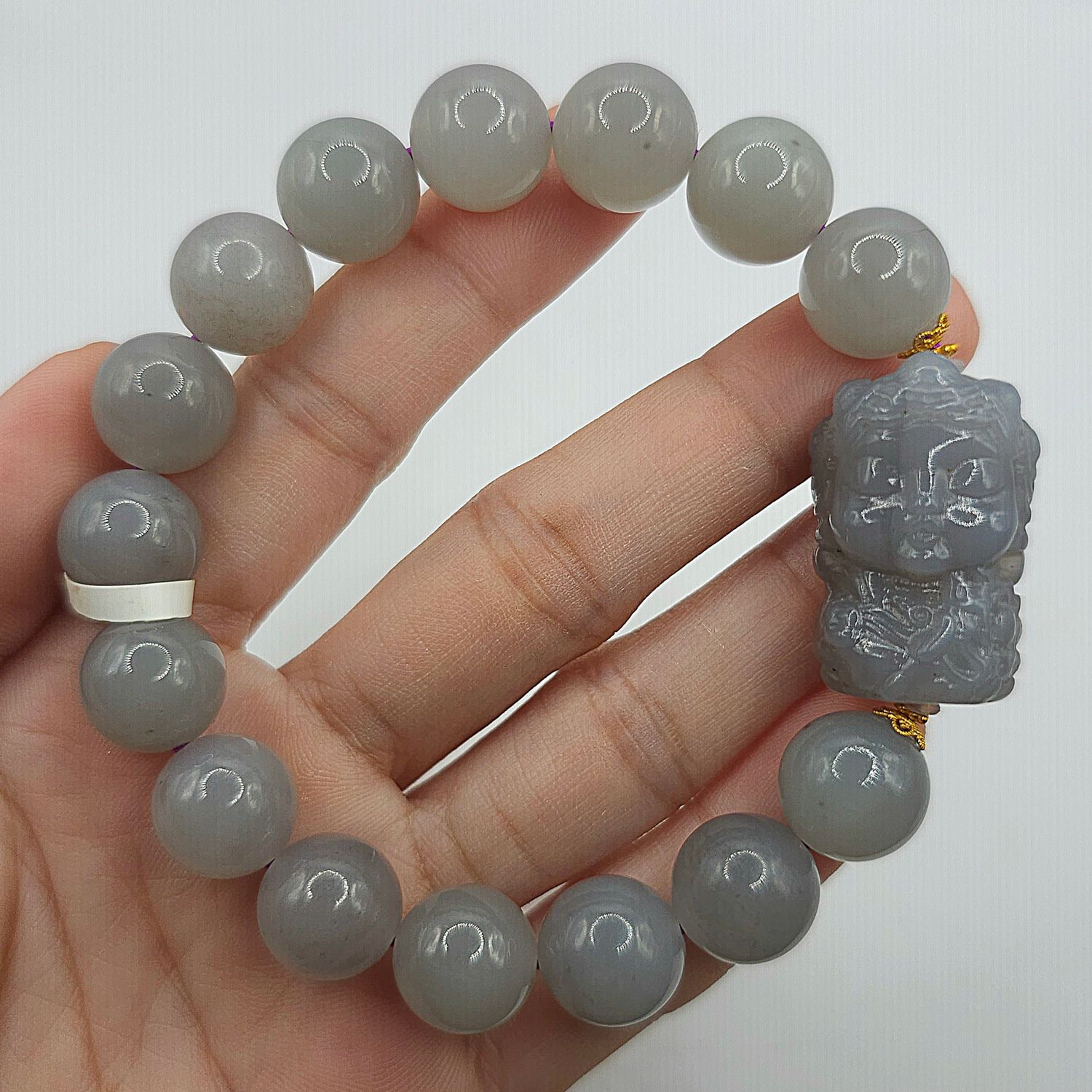Natural Purple Jade with Guanyin - 18K
