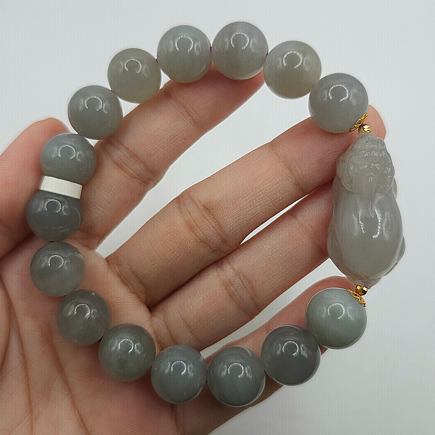 Natural Purple Jade with Pixiu - 18K