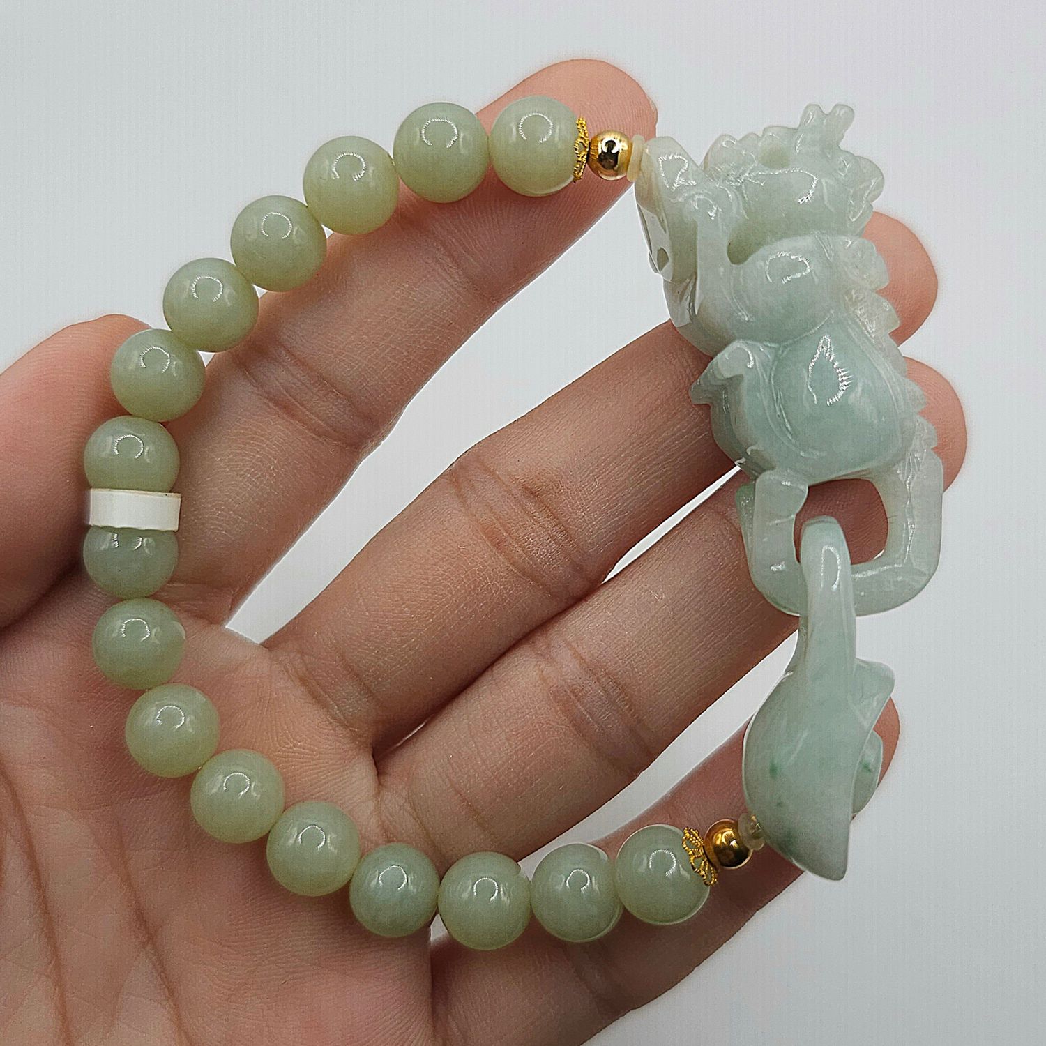 Natural Burma Jade with Dragon Pixiu - 18K