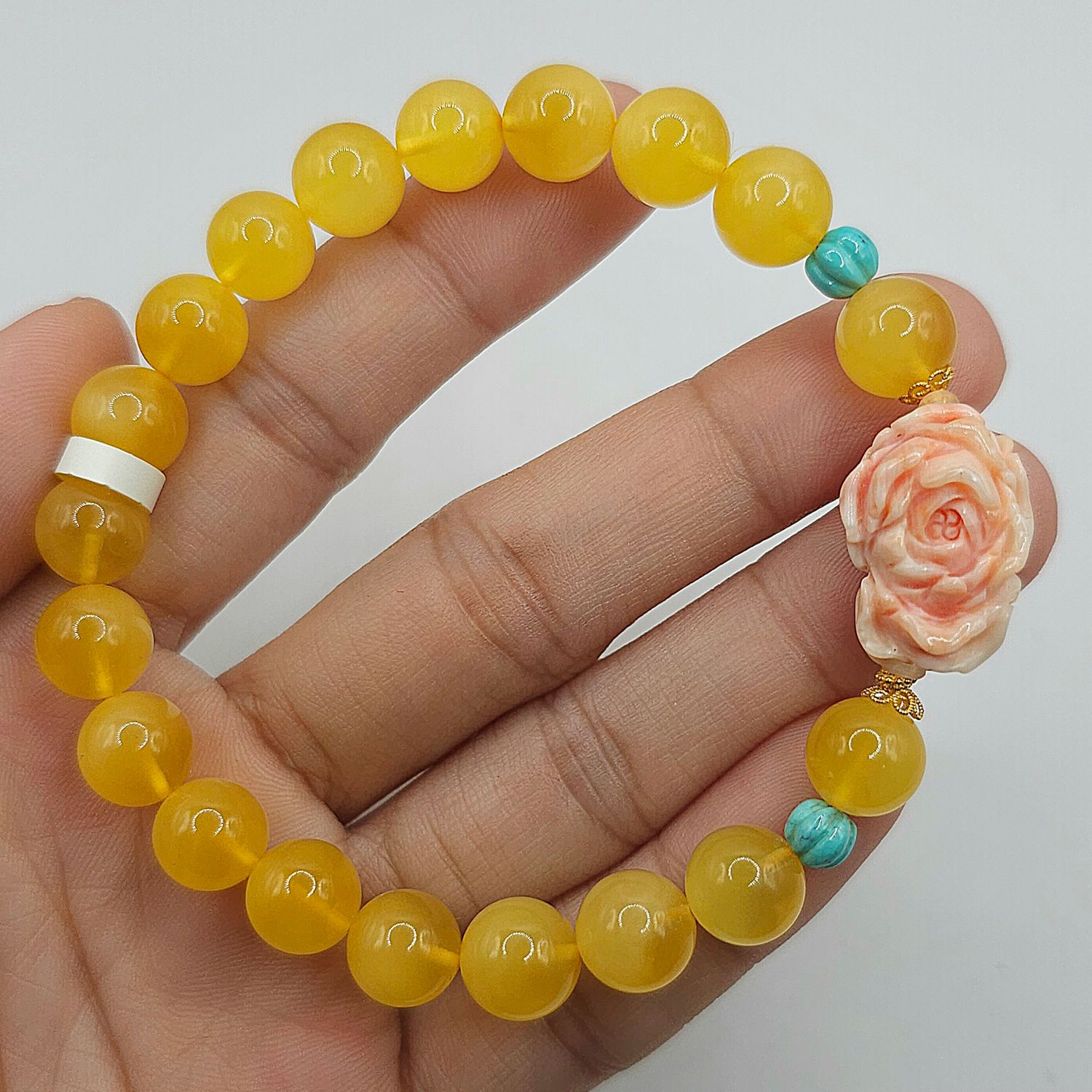 Natural Beeswax Amber x Coral Flower x Turquoise - 18k