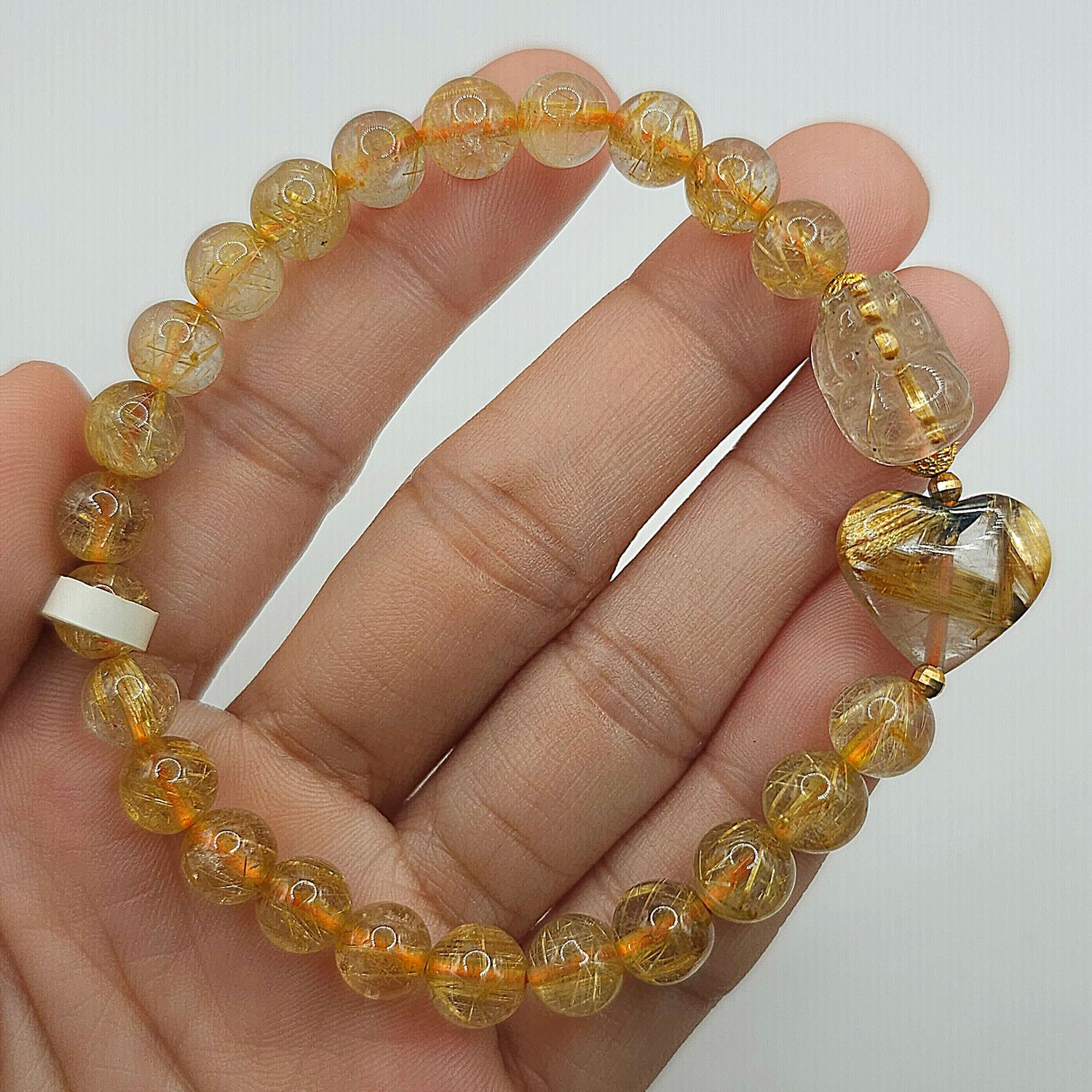 Natural Gold Ruti with Pixiu &amp; Heart 18K