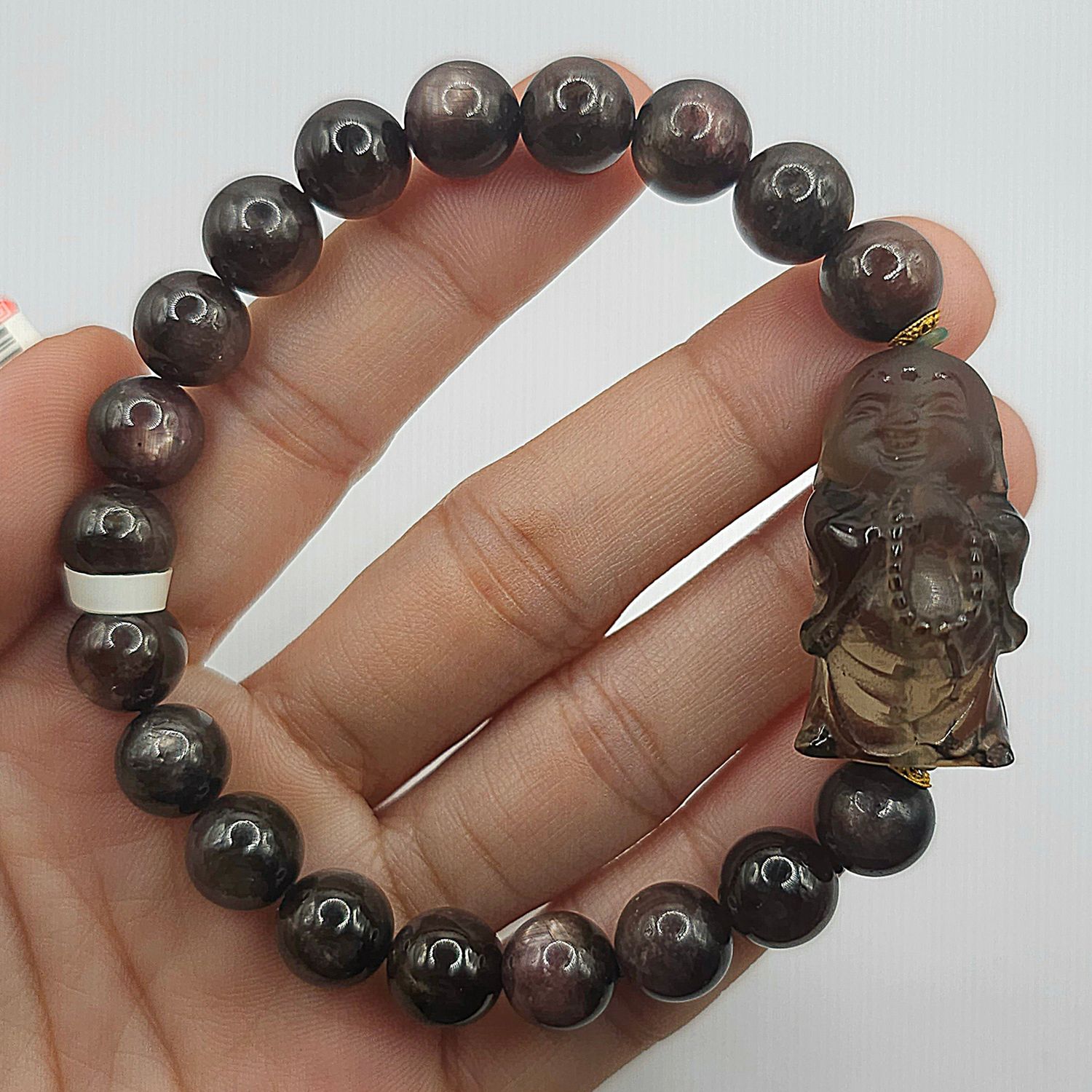 Natural Hypersthene x Smoky Quartz Buddha 18K