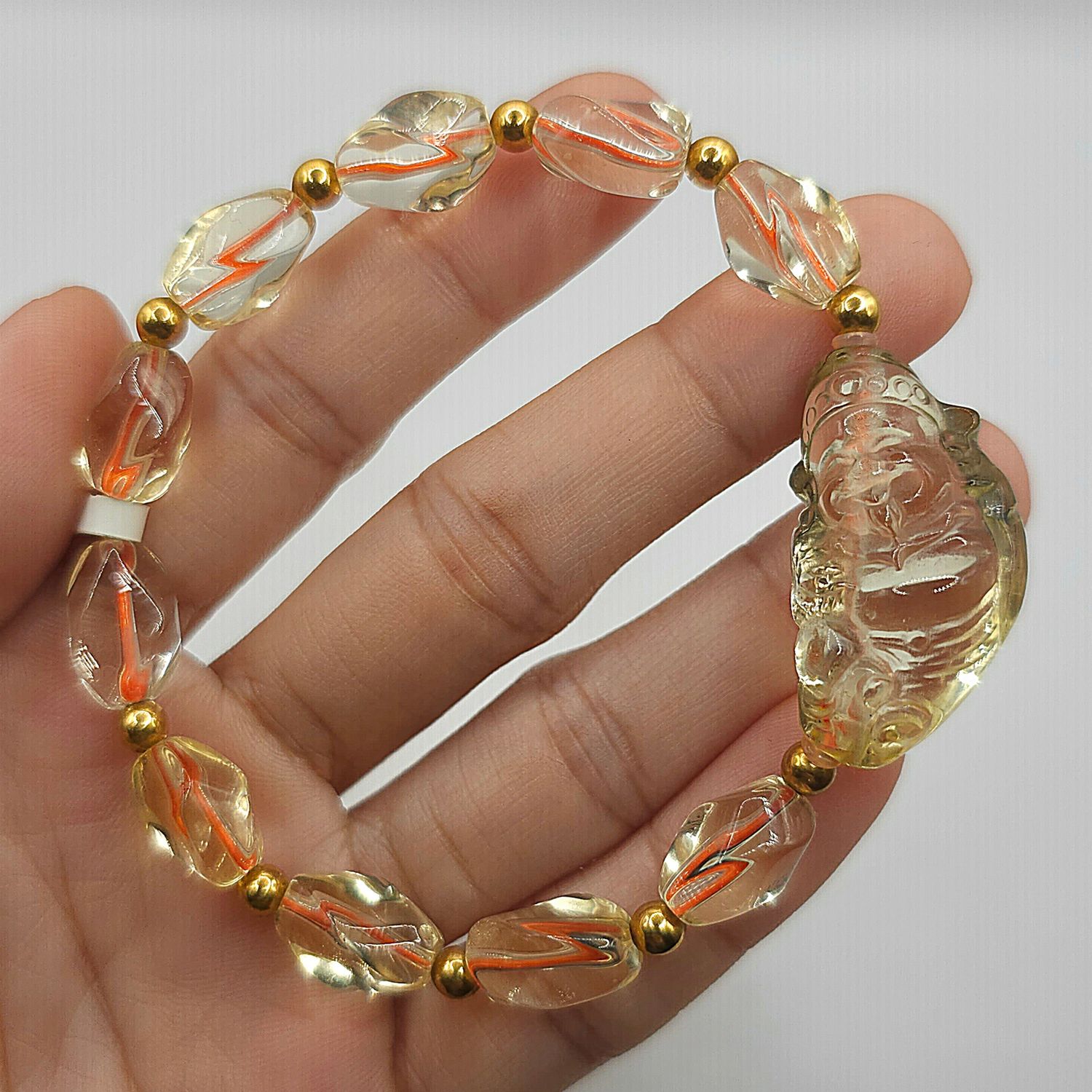 Natural Citrine with God of Fortune - 18K