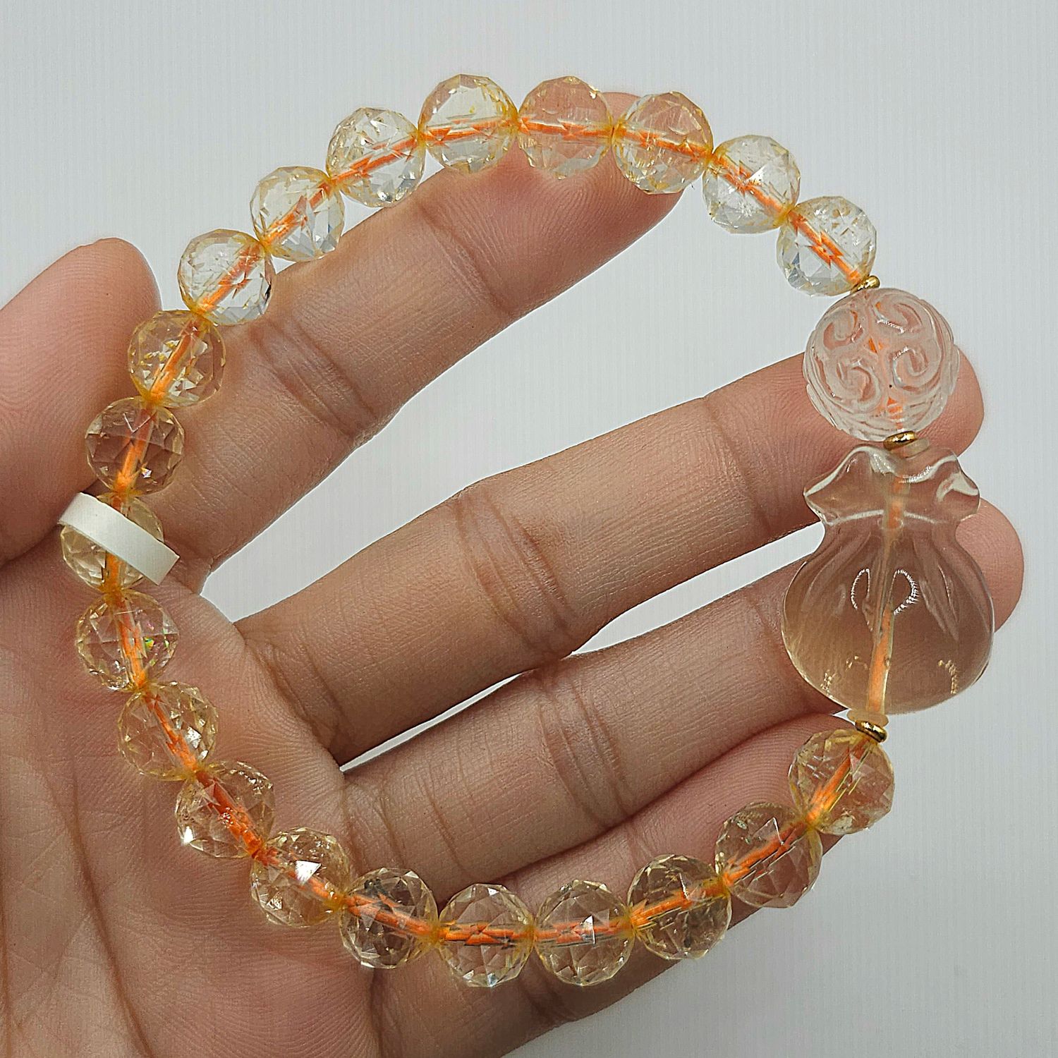 Natural Citrine with Money Bag &amp; Clear Quartz Lucky Turn 18K