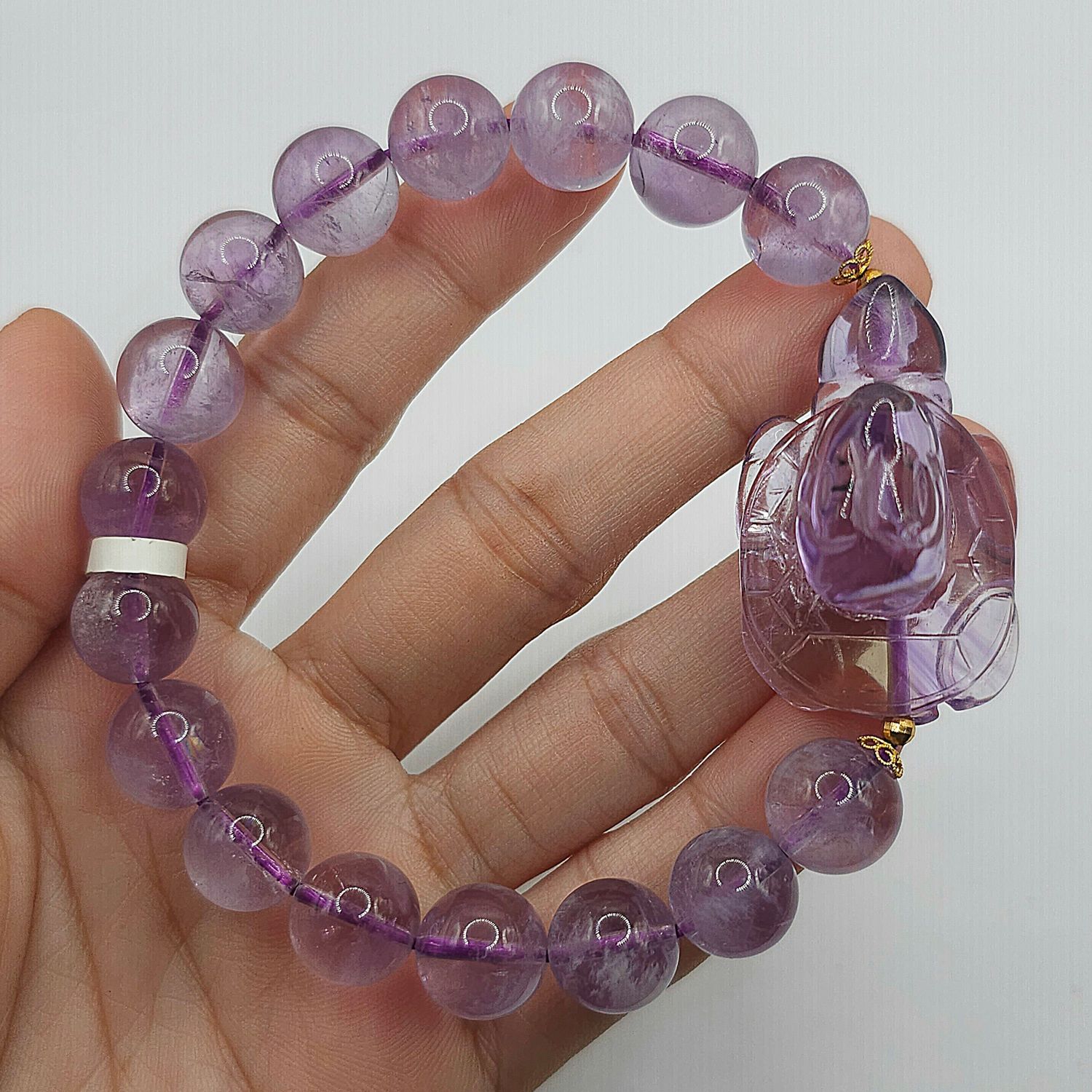 Natural Lavender Amethyst with Tortoise &amp; Rabbit - 18K