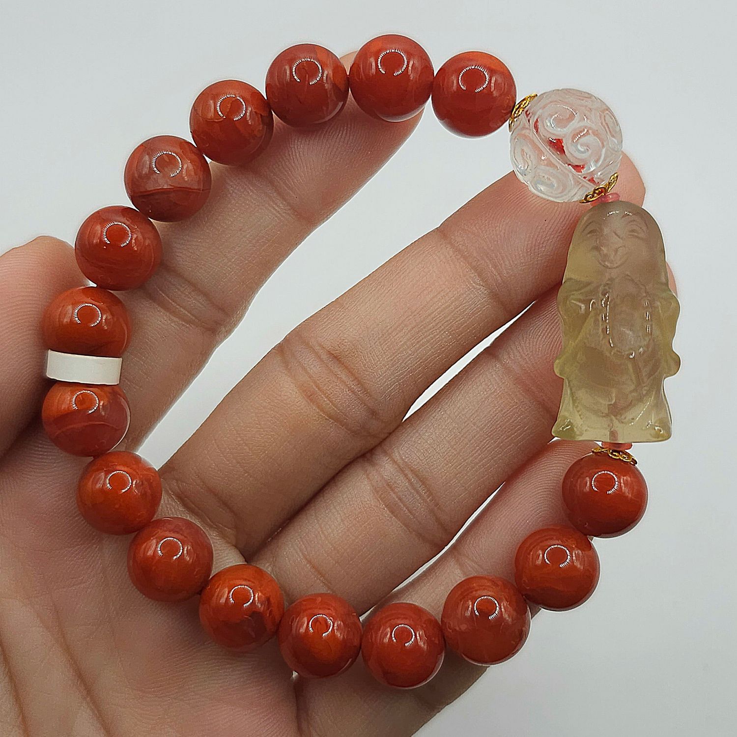 Natural Southern Red Agate x Citrine Buddha x Clear Quartz Lucky Turn 18K