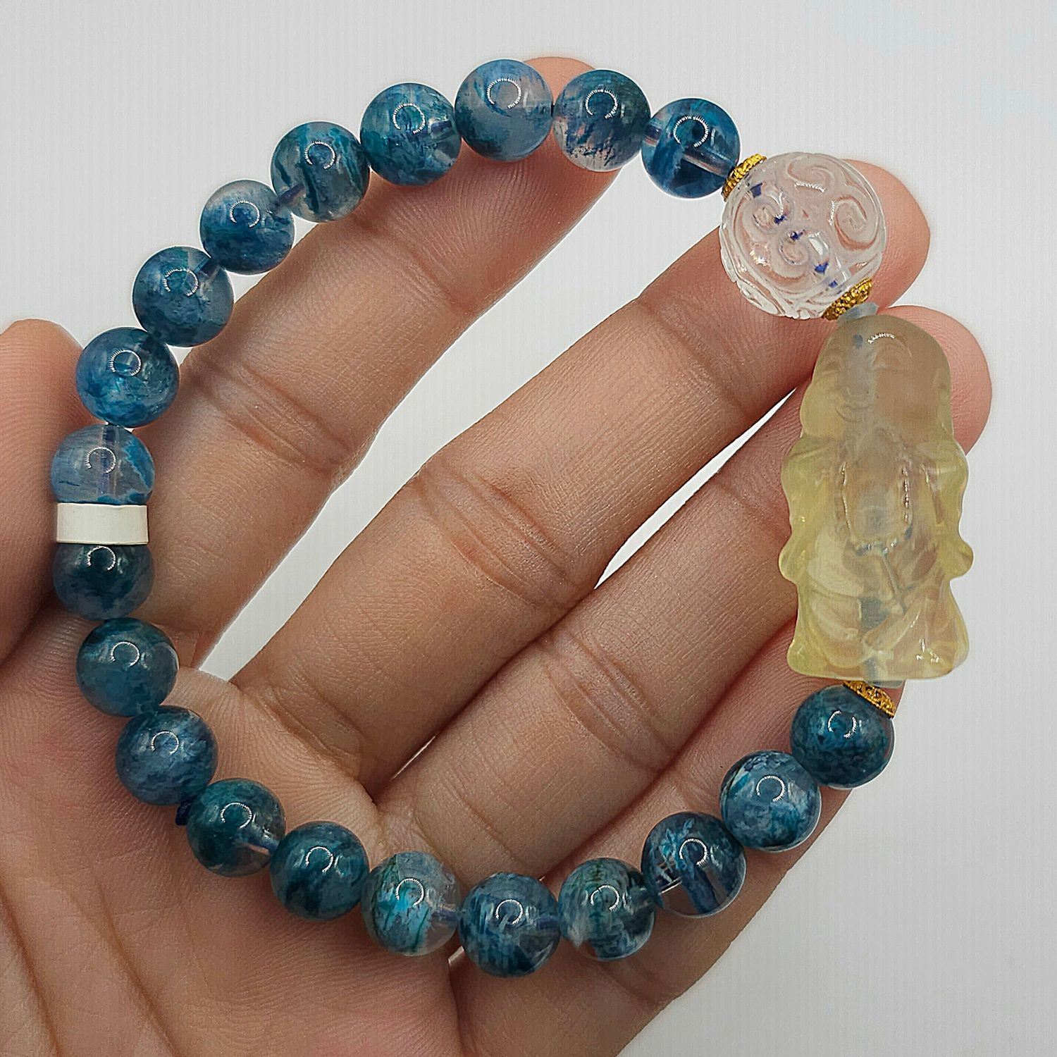 Natural Blue Phanton x Citrine Buddha x Clear Quartz Lucky Turn 18K