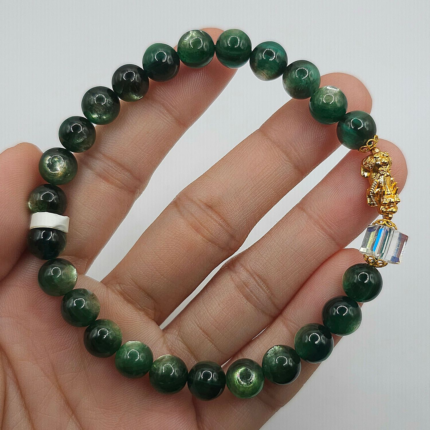 Natural Green Mica with Pixiu - 18K