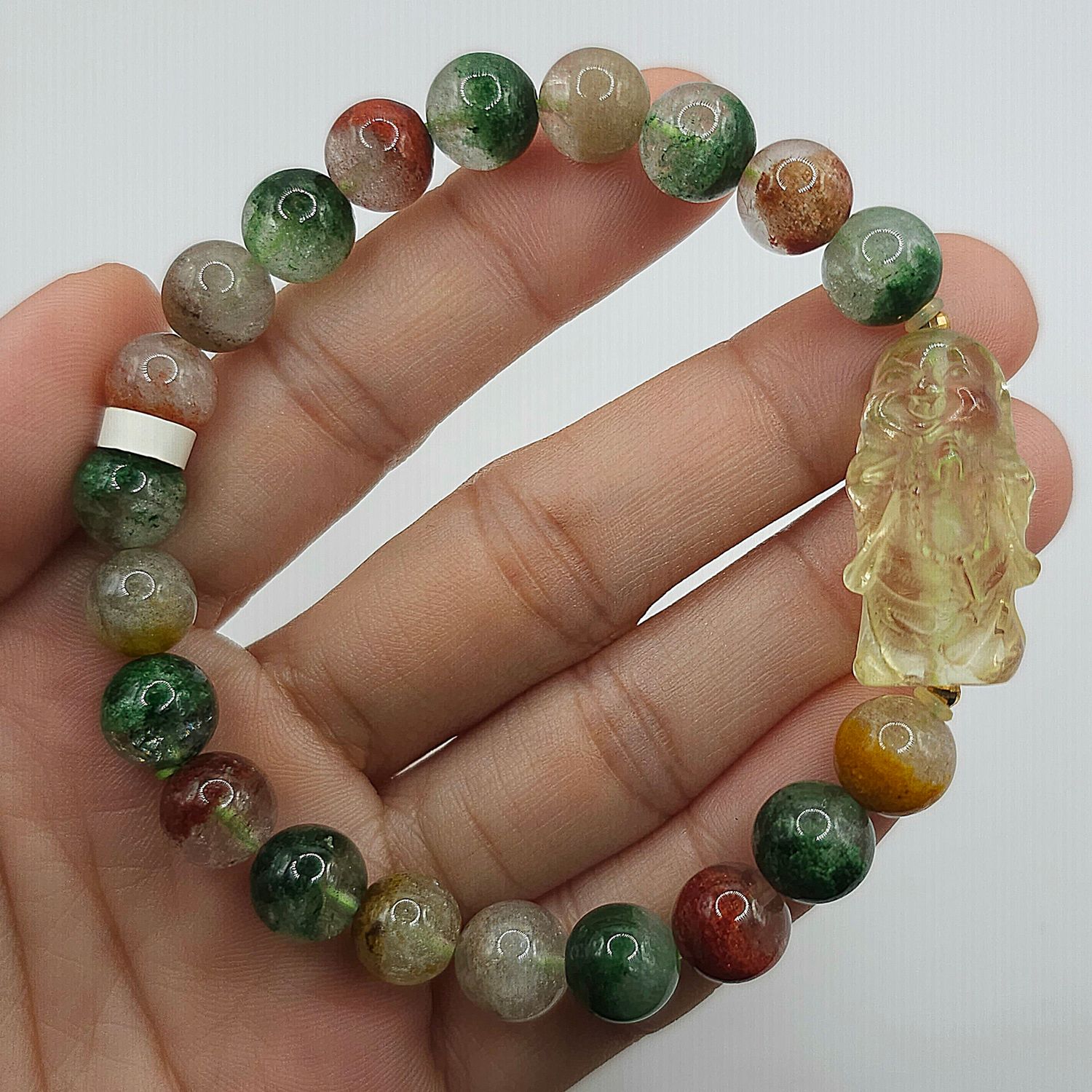 Natural Four Season Phantom x Citrine Buddha - 18K