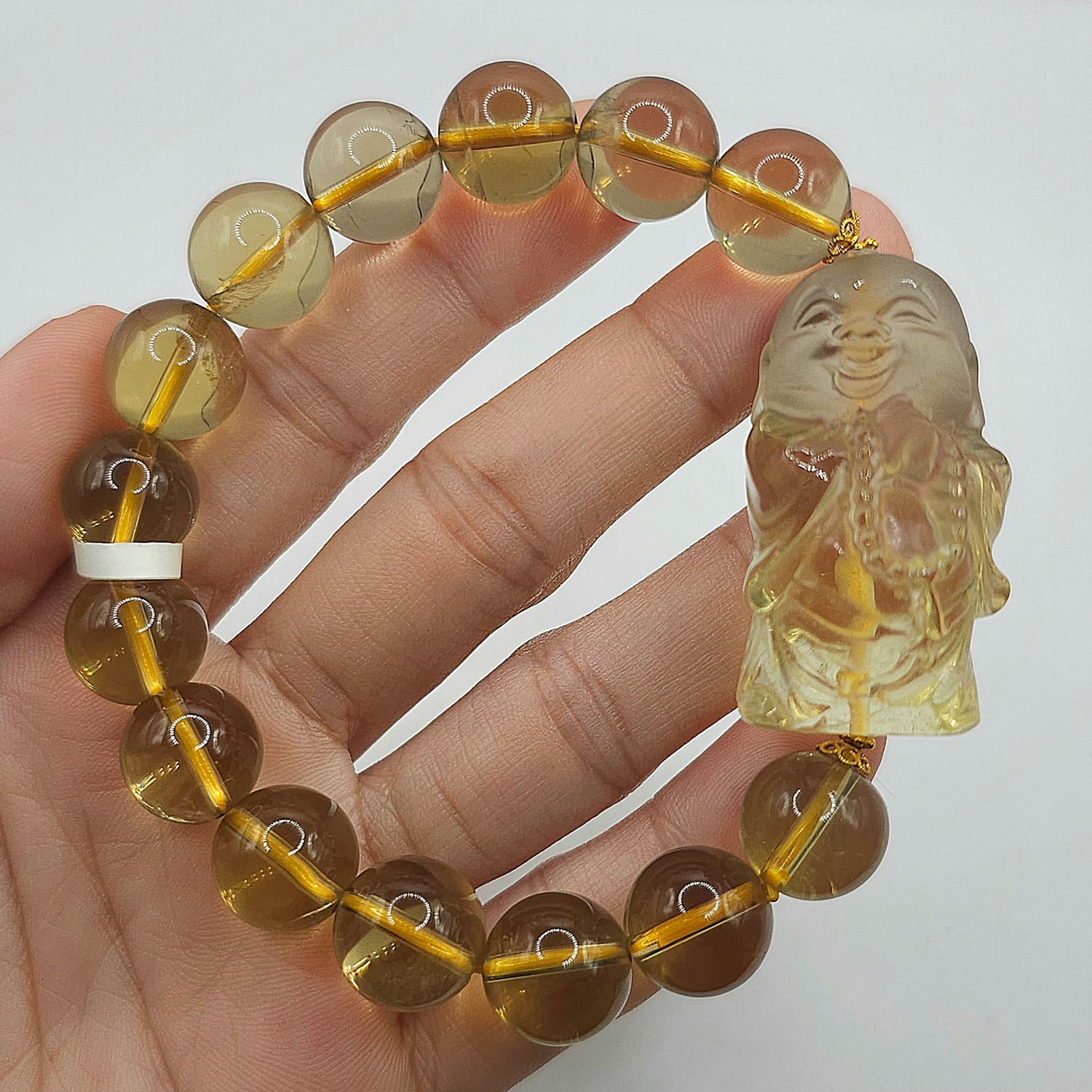 Natural Smoky Citrine with Buddha - 18K
