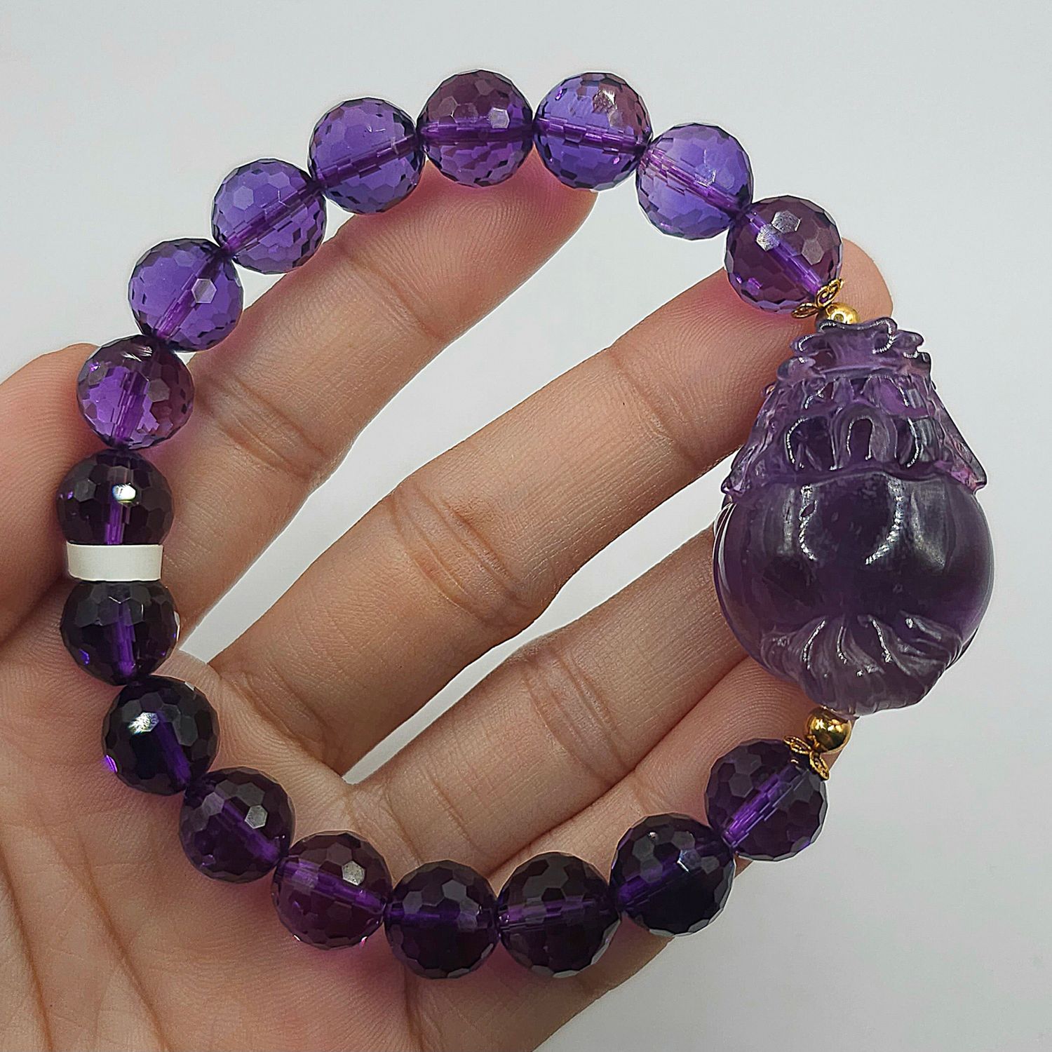 Natural Amethyst with Dragon Pixiu 18K