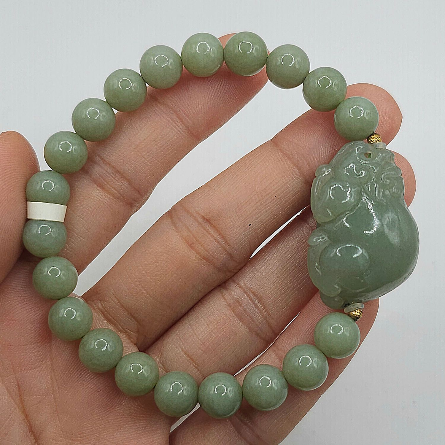 Natural Burma Ice Jade with Dragon Pixiu - 18K