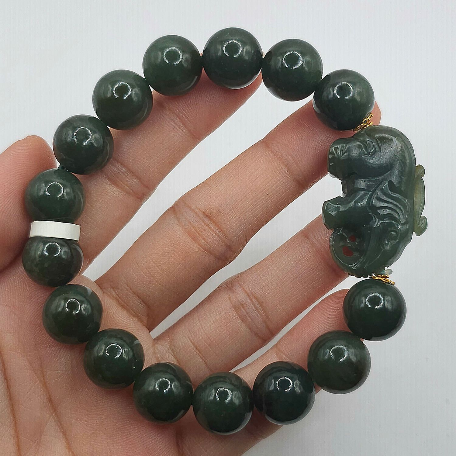 Natural Hetian Jade with Elephant - 18K