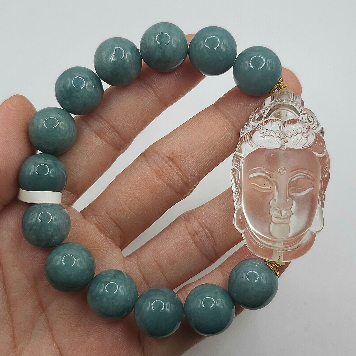 Natural Burma Jade x Clear Quartz Guanyin Buddha - 18K