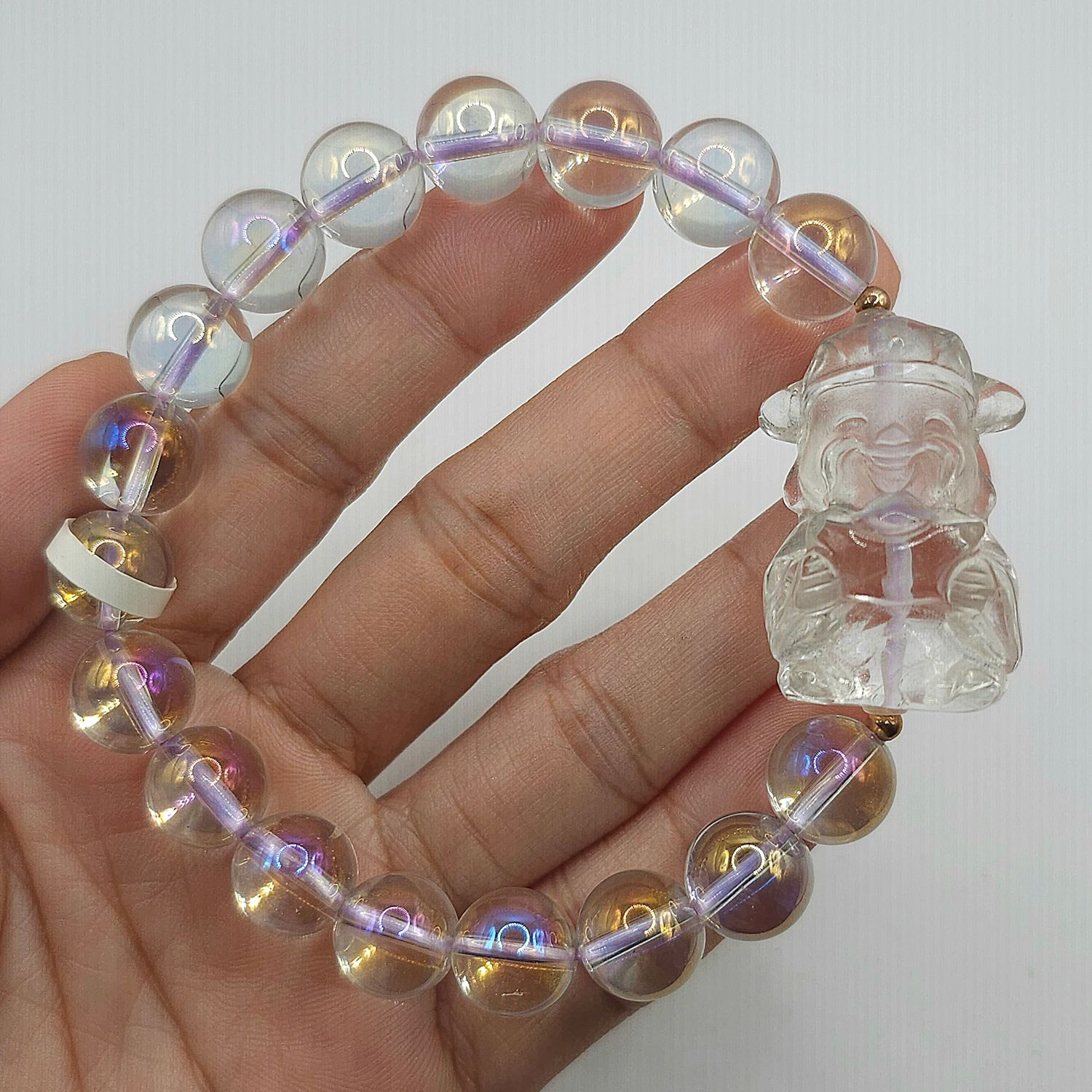 Natural Aura Clear Quartz with God of Wealth - 18K