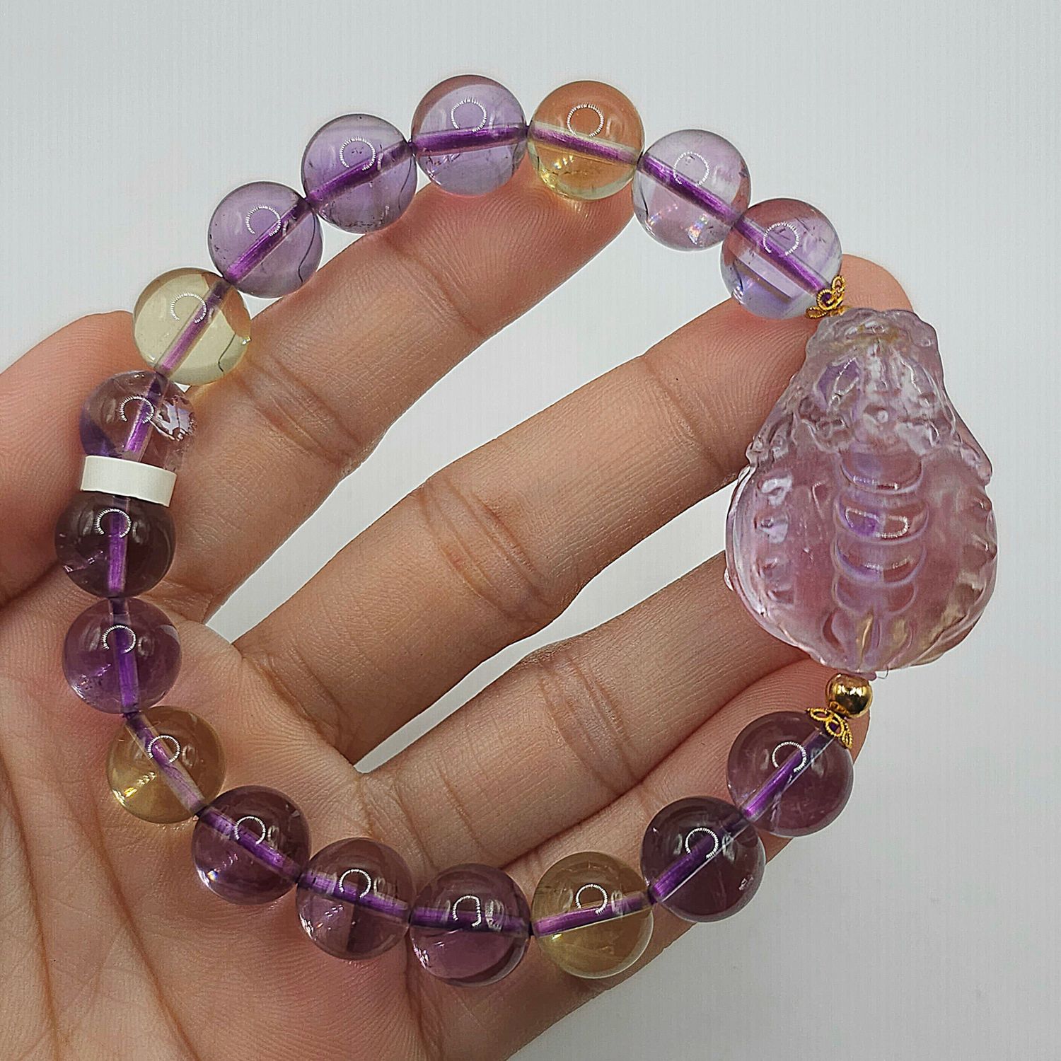 Natural Ametrine with Dragon Pixiu 18K