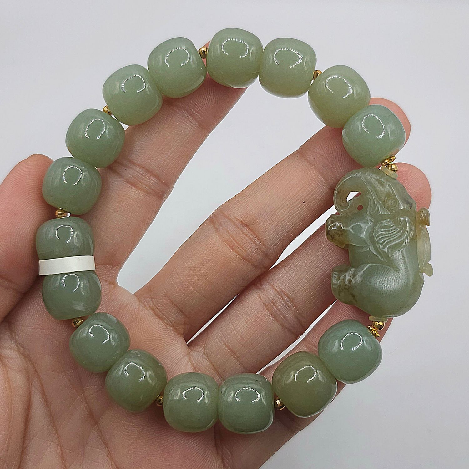 Natural Hetian Jade with Elephant - 18K