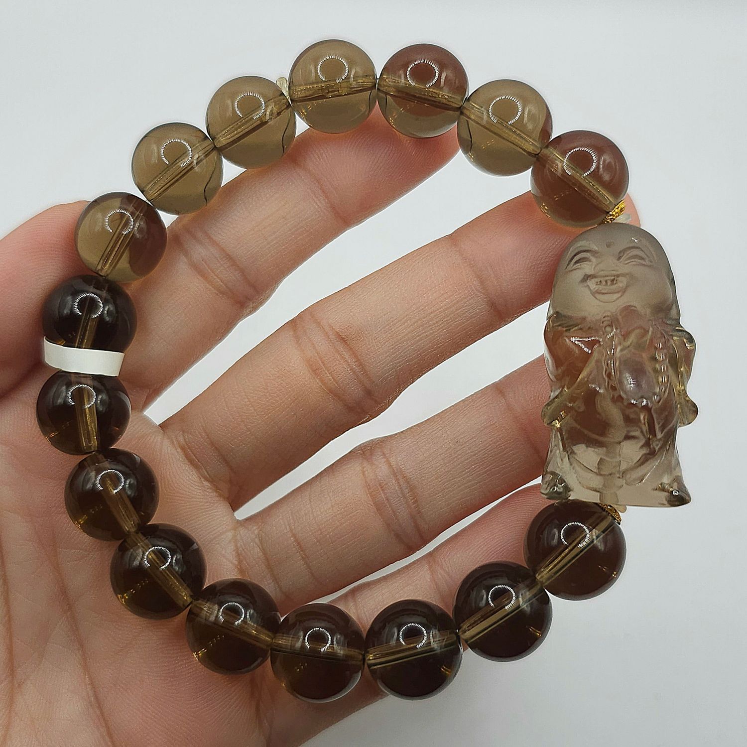 Natural Smoky Quartz with Buddha - 18K