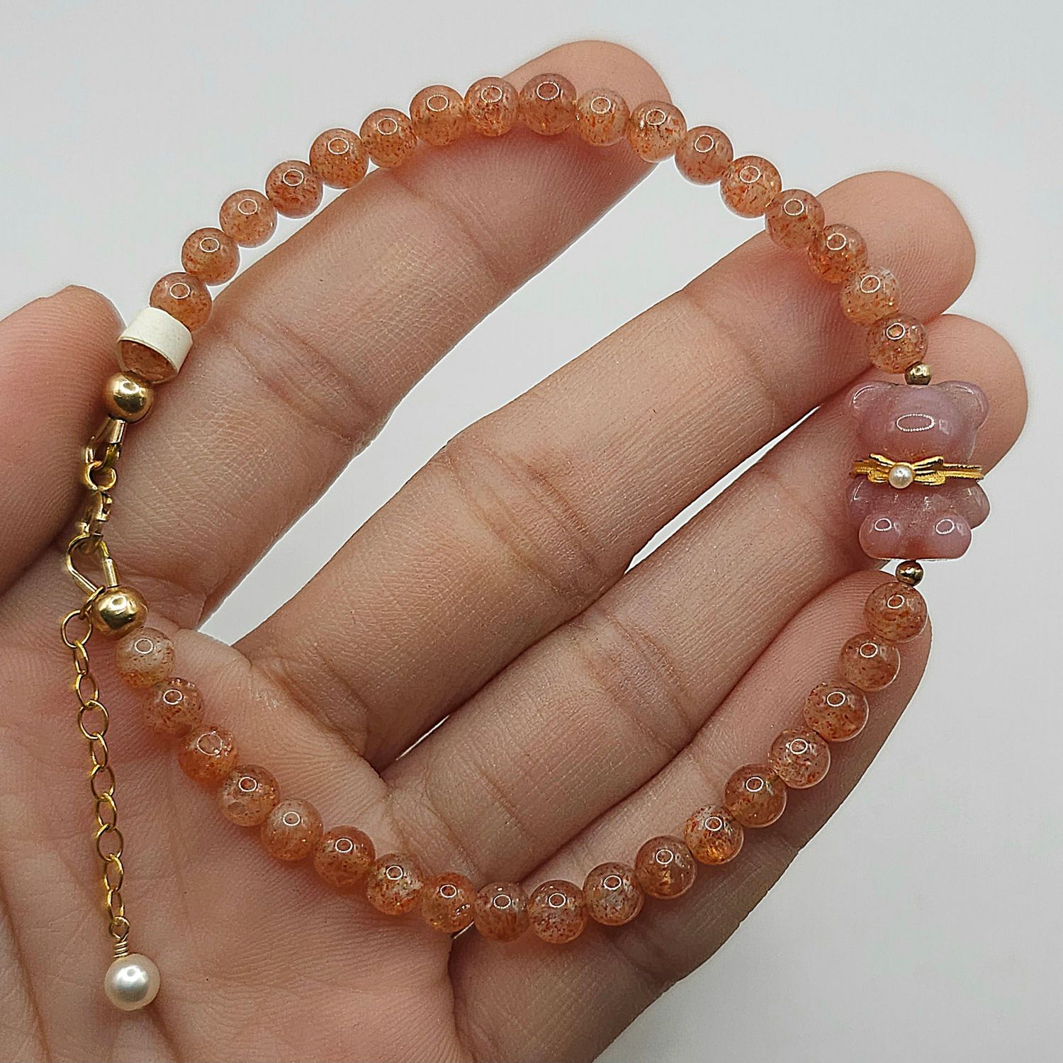 Natural Golden Sunstone x Agate Bear