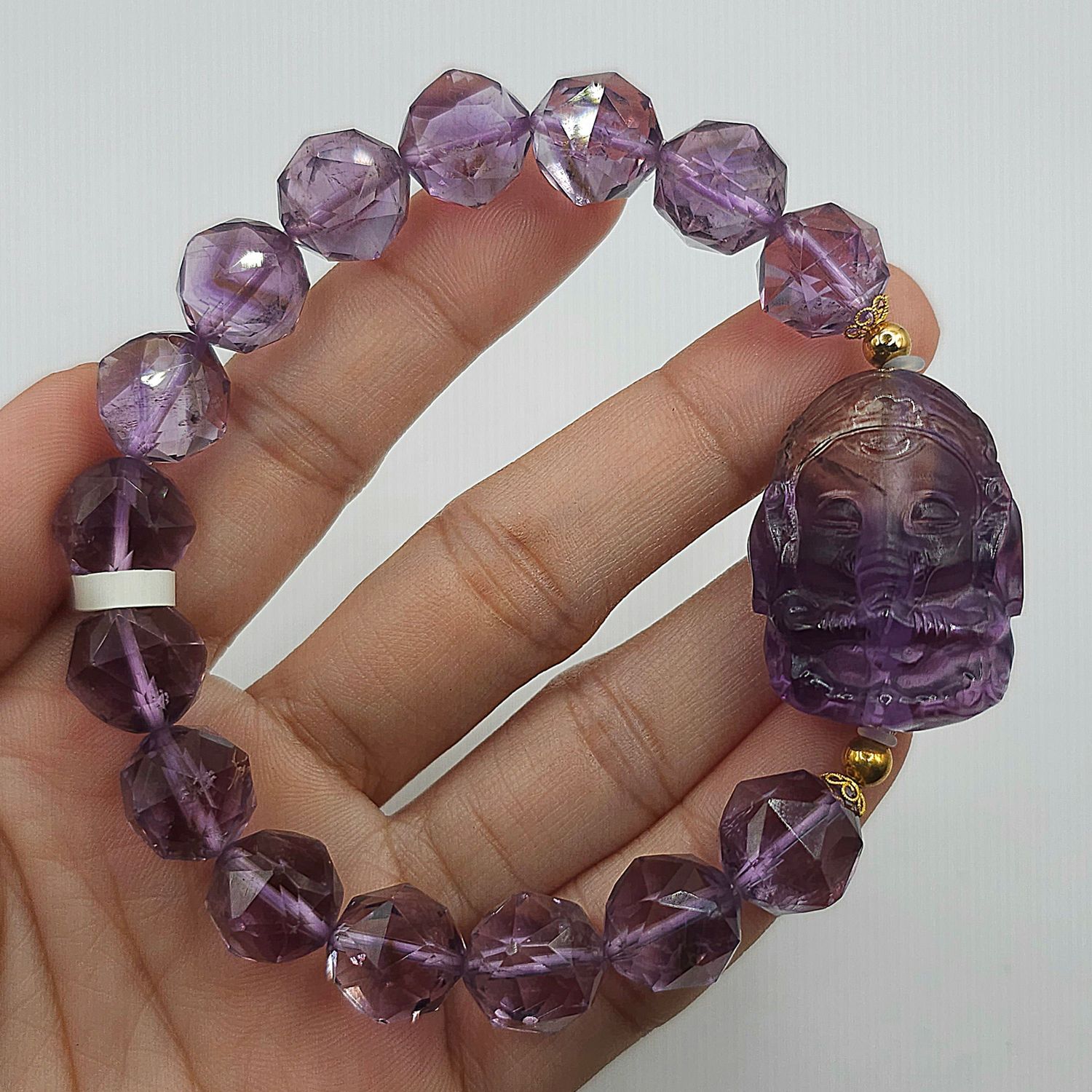 Natural Amethyst with Ganesha 18K